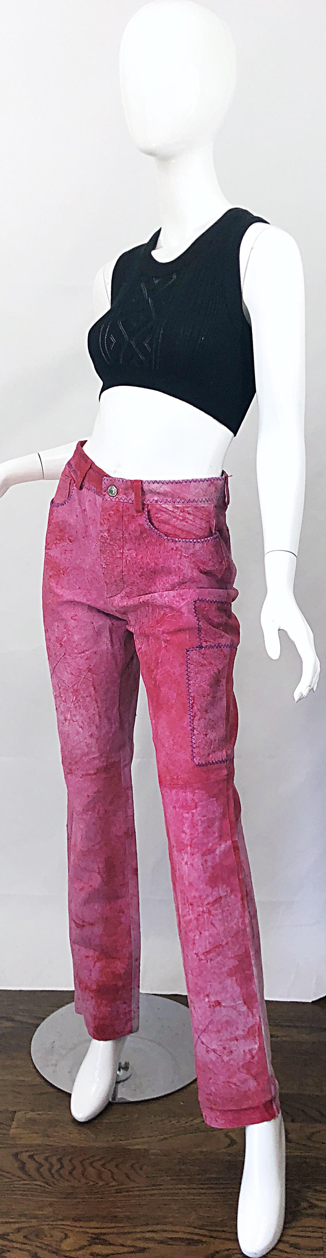 NWT Romeo Gigli 1990s Pink Suede Sz 4 / 6 High Waist Straight Leg Vintage Pants  en vente 1
