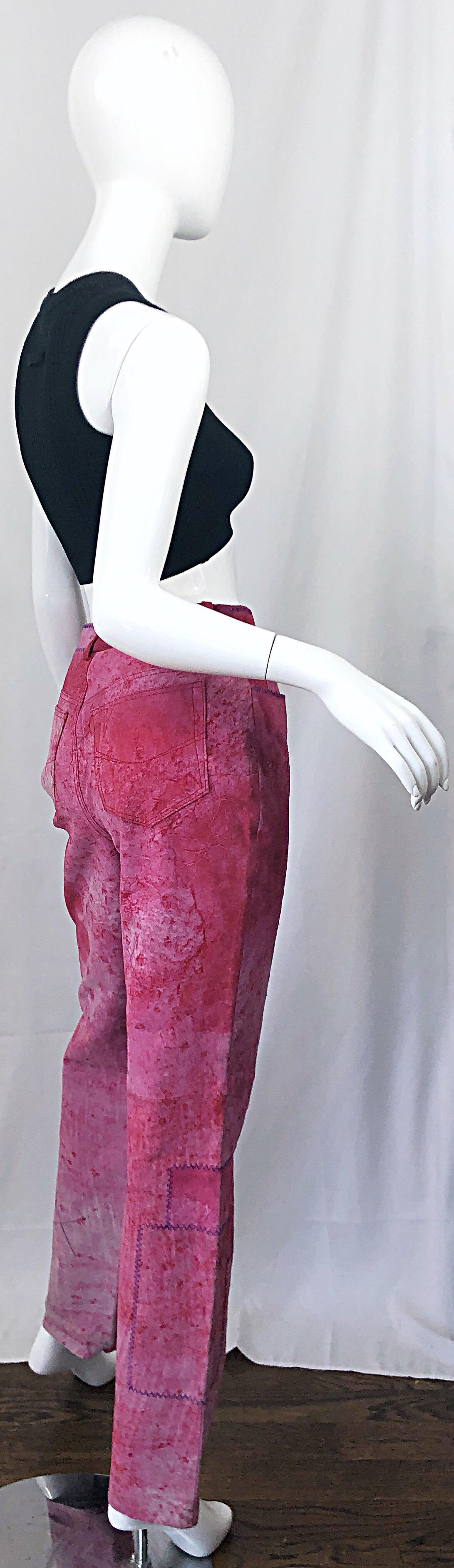 NWT Romeo Gigli 1990s Pink Suede Sz 4 / 6 High Waist Straight Leg Vintage Pants  For Sale 3