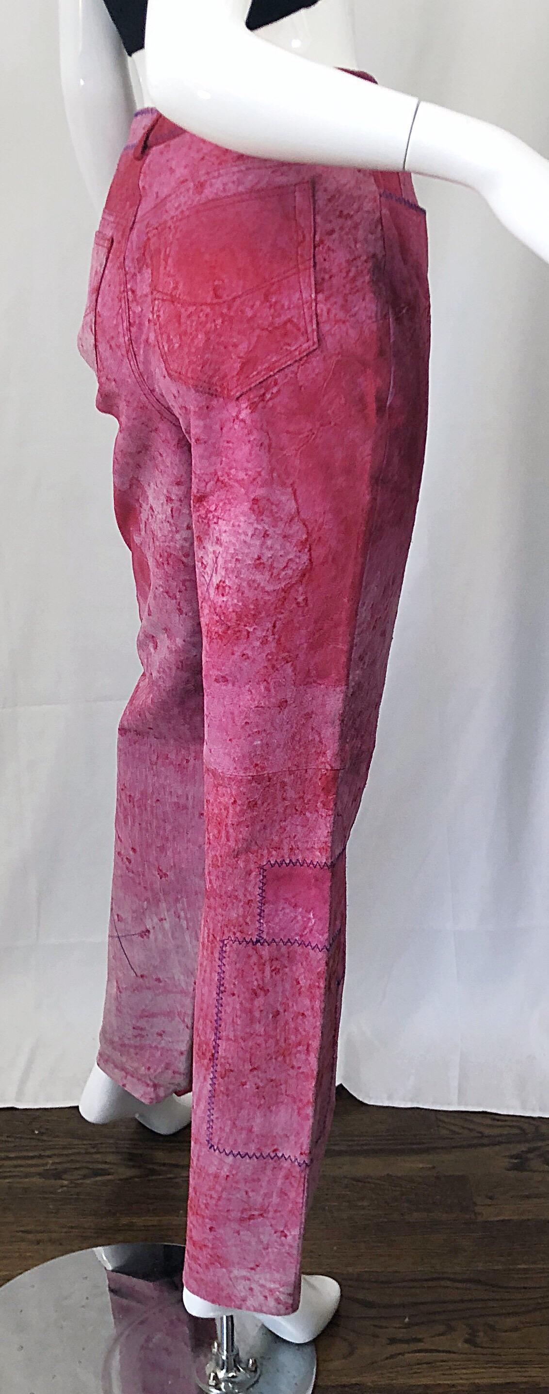 NWT Romeo Gigli 1990s Pink Suede Sz 4 / 6 High Waist Straight Leg Vintage Pants  For Sale 5