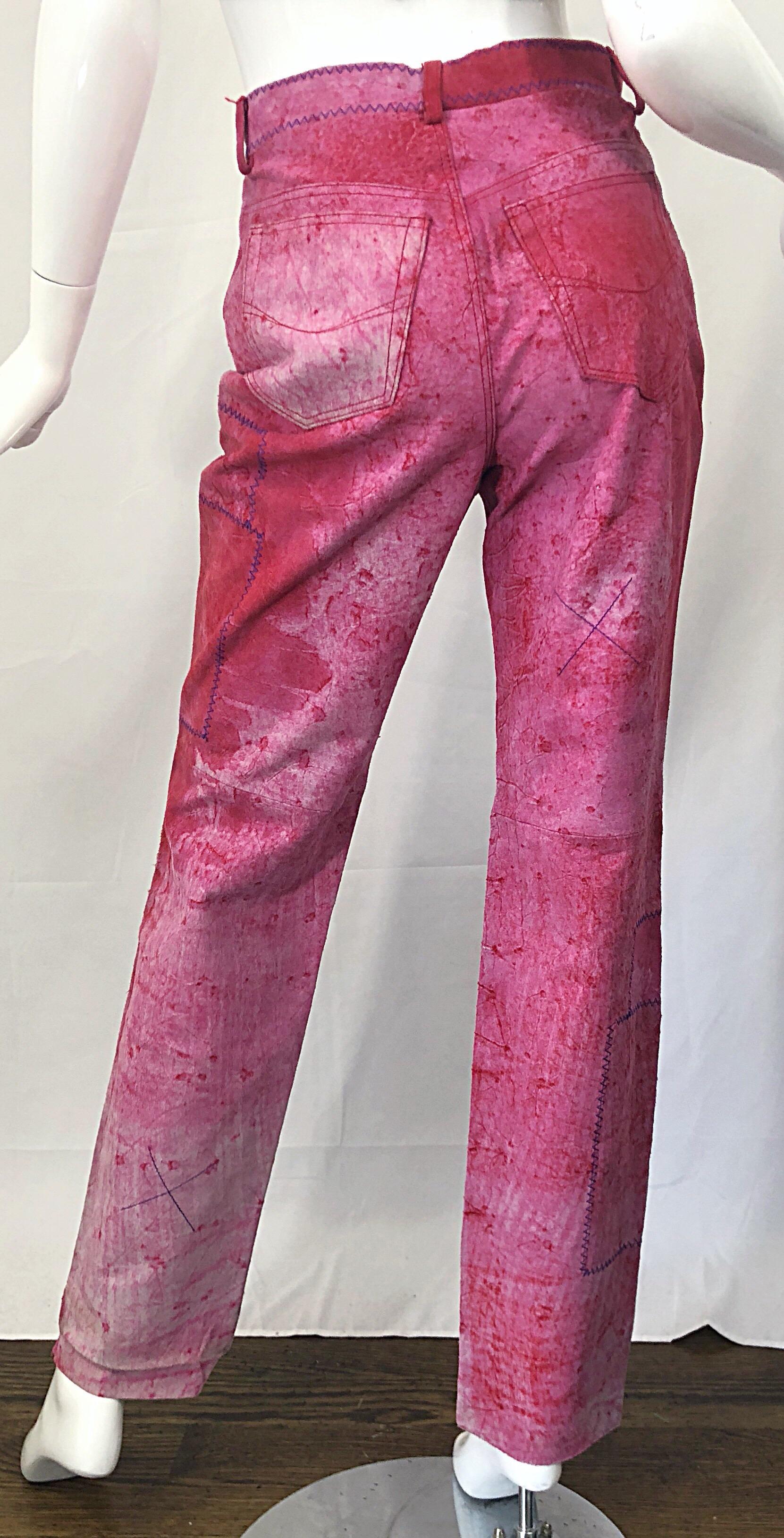 NWT Romeo Gigli 1990s Pink Suede Sz 4 / 6 High Waist Straight Leg Vintage Pants  For Sale 7