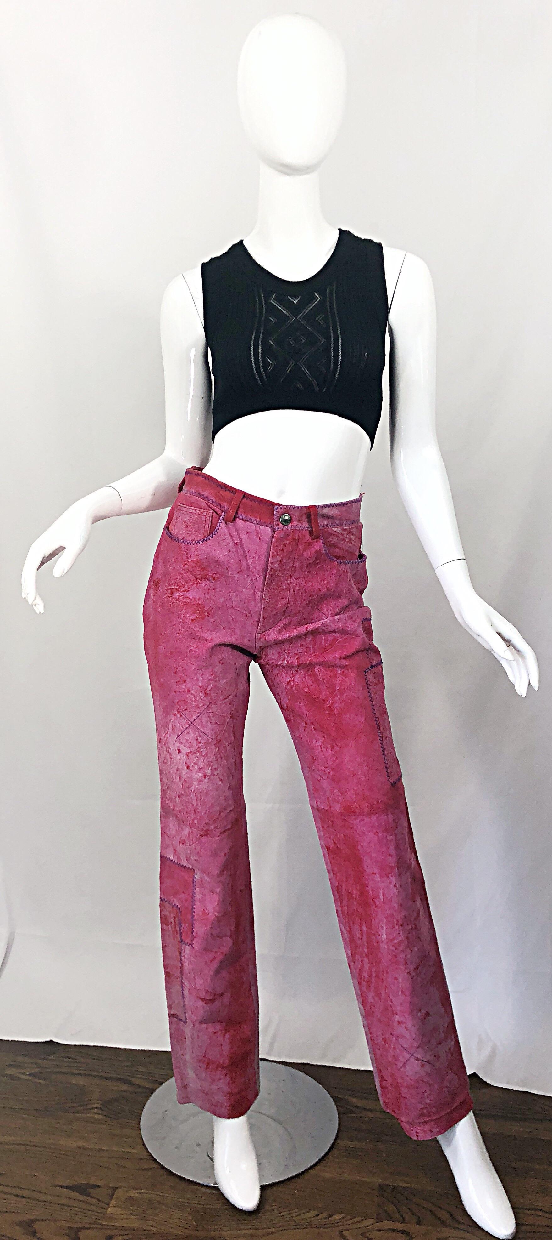 NWT Romeo Gigli 1990s Pink Suede Sz 4 / 6 High Waist Straight Leg Vintage Pants  en vente 10