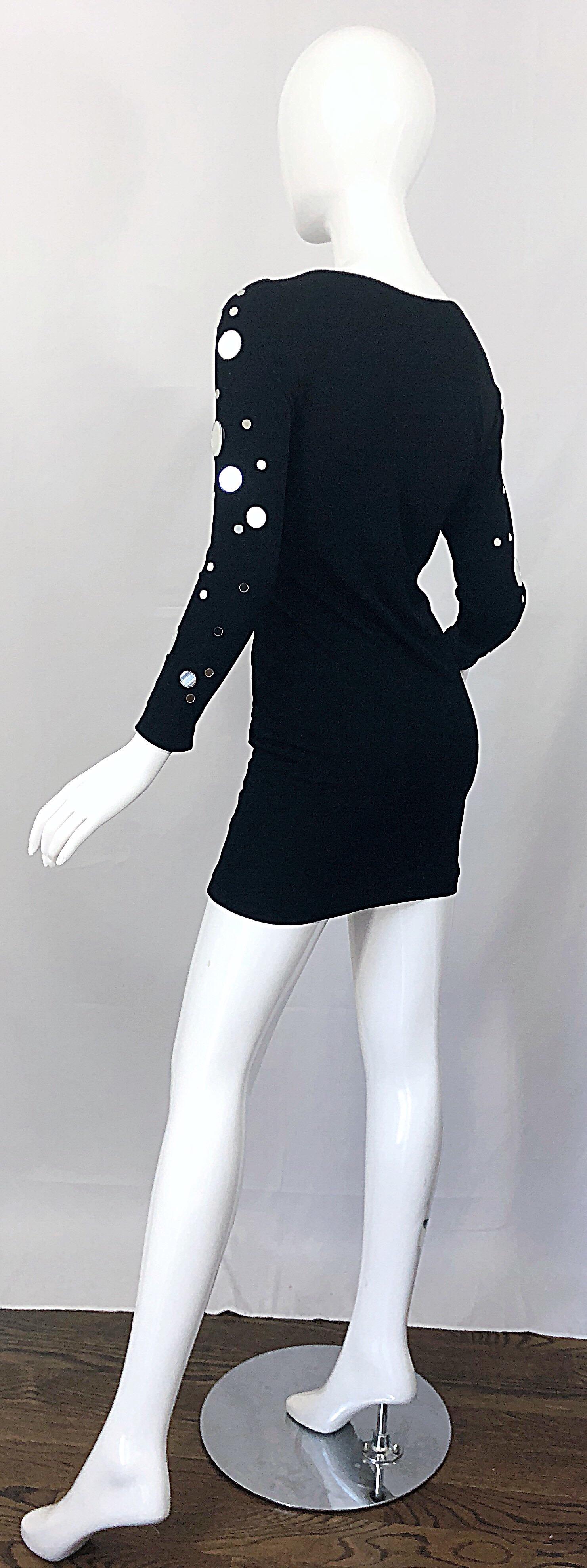 Documented 1990s CD Greene Mirrored Black Bodycon Vintage 90s Long Sleeve Dress For Sale 2
