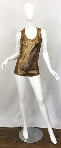 Amazing 1970s Gold Lurex Lame Disco Studio 54 Vintage 70s Romper and Cape Jacket