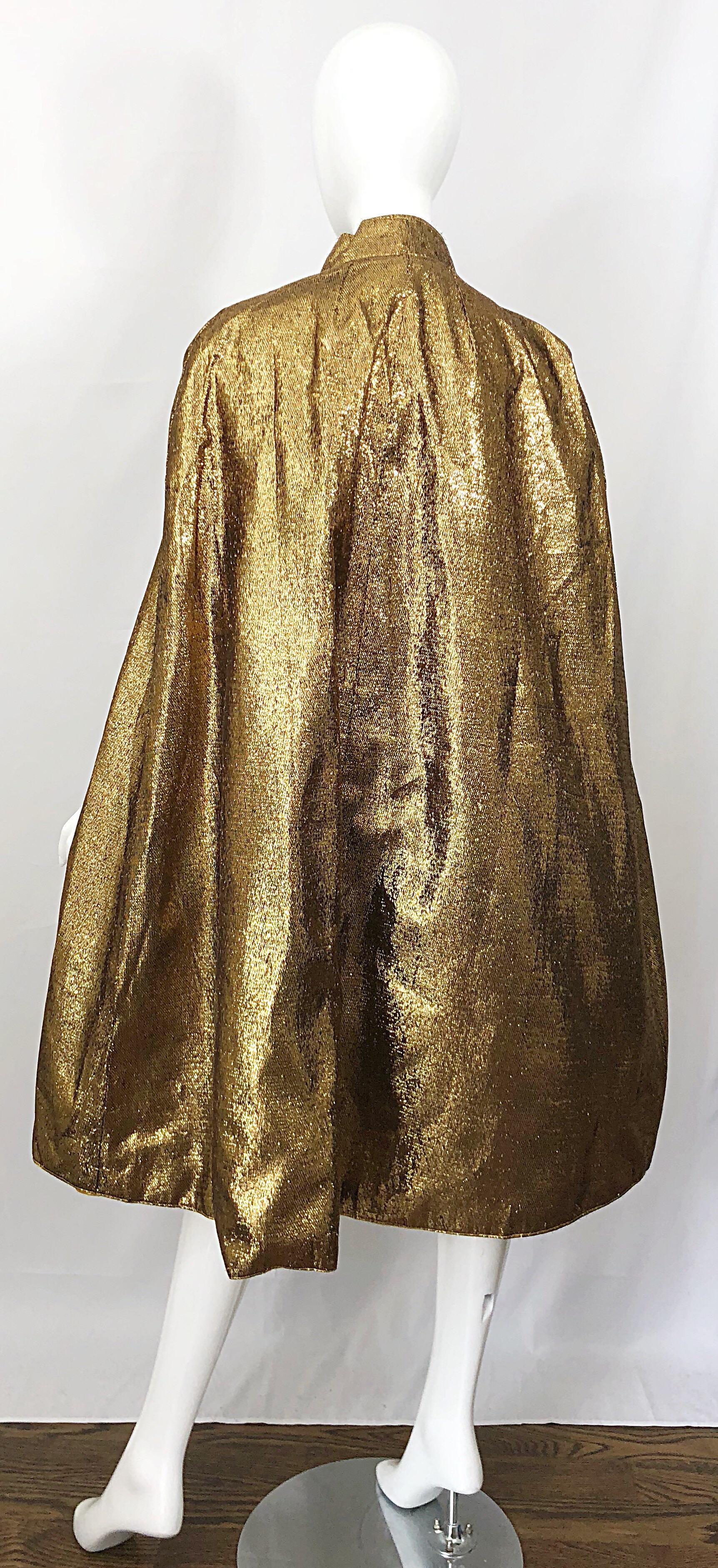 Brown Amazing 1970s Gold Lurex Lame Disco Studio 54 Vintage 70s Romper and Cape Jacket For Sale