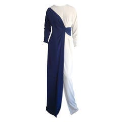Vintage Bob Mackie Navy Blue + White Color Blocked Avant Garde Dress