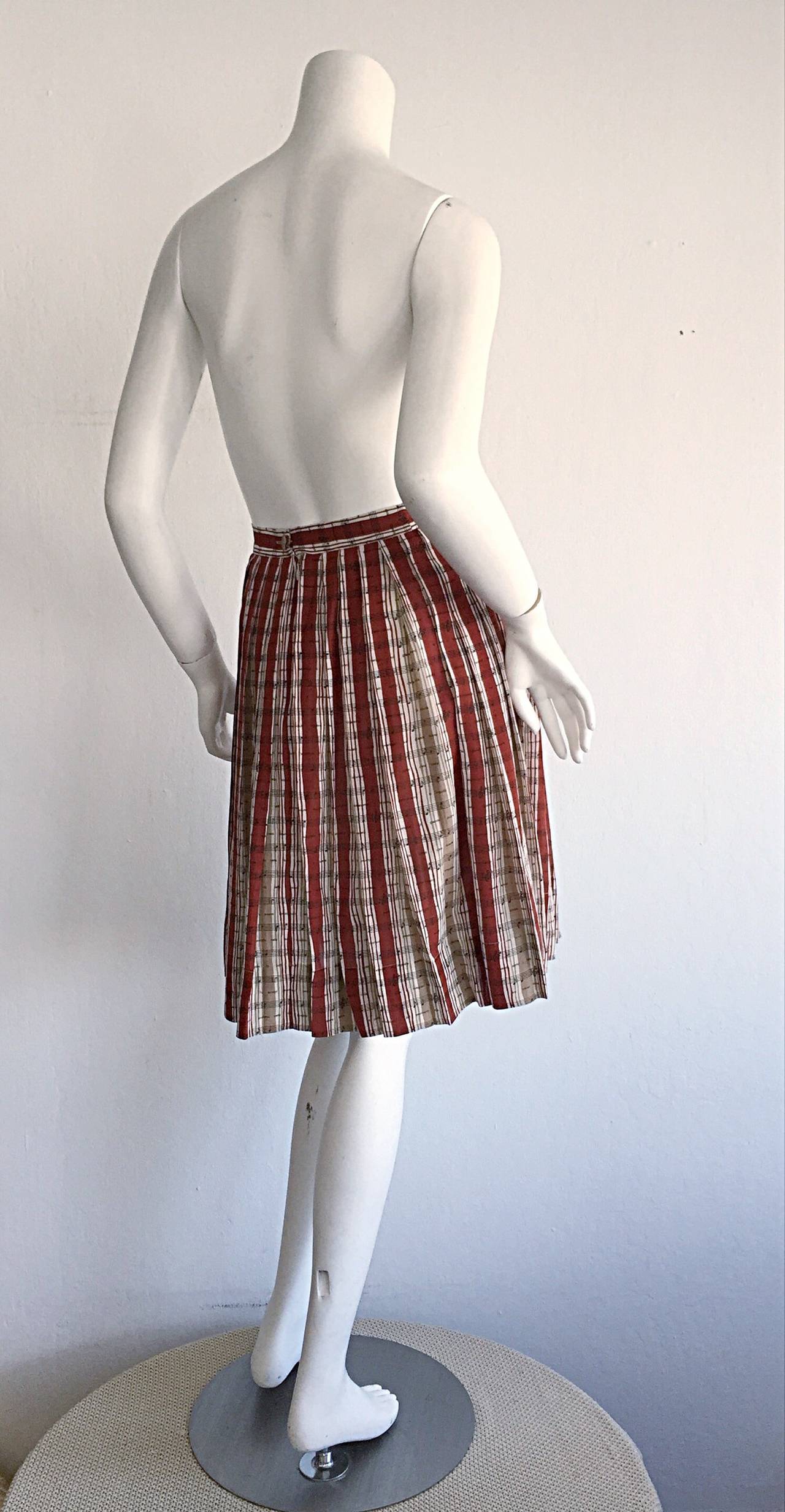 Women's Bottega Veneta ' Music Notes ' Printed Cotton Pleated Novelty Skirt w/ Pockets