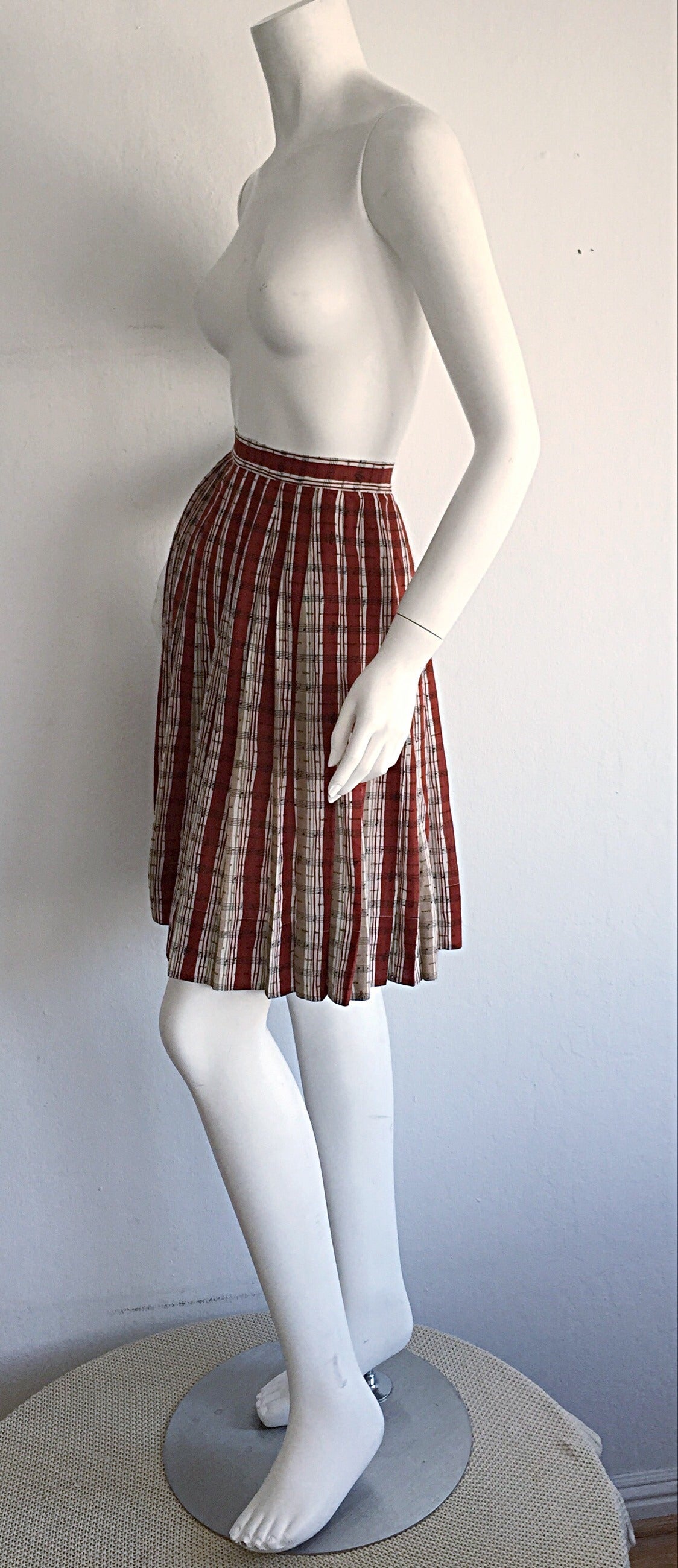 Bottega Veneta ' Music Notes ' Printed Cotton Pleated Novelty Skirt w/ Pockets 1