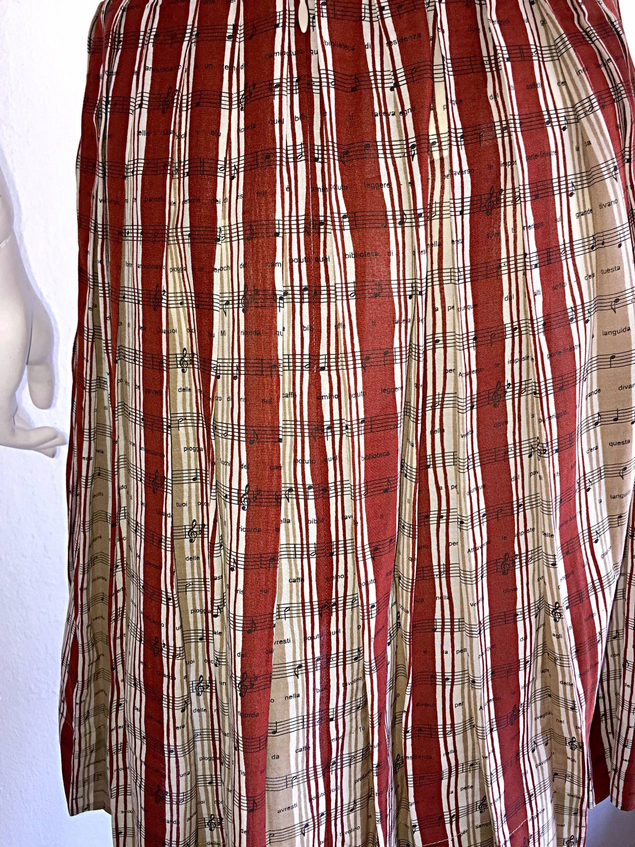 Bottega Veneta ' Music Notes ' Printed Cotton Pleated Novelty Skirt w/ Pockets 2
