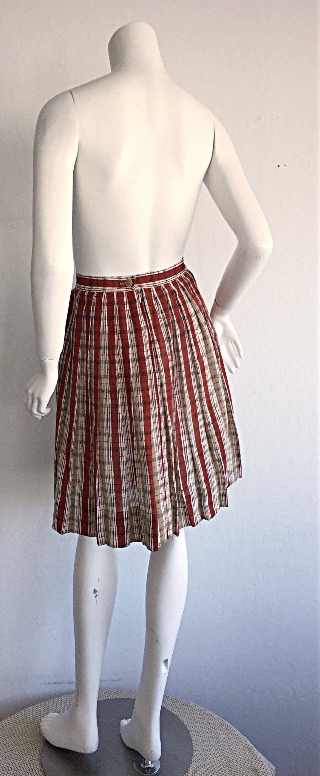 Bottega Veneta ' Music Notes ' Printed Cotton Pleated Novelty Skirt w/ Pockets 3