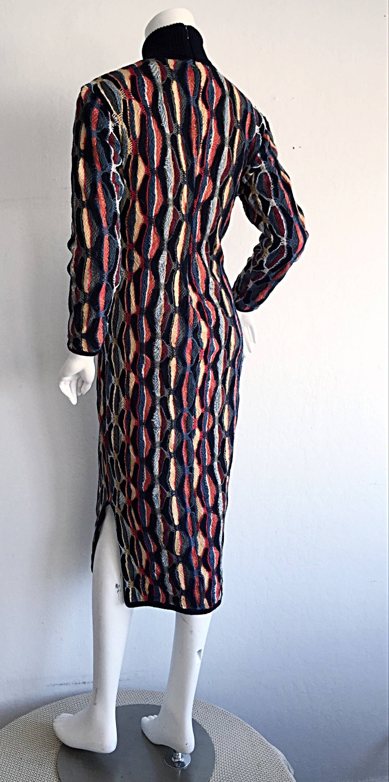 Rare Vintage Coogi Multi - Colored Mosaic Long Sleeve Fitted Sweater Dress 1