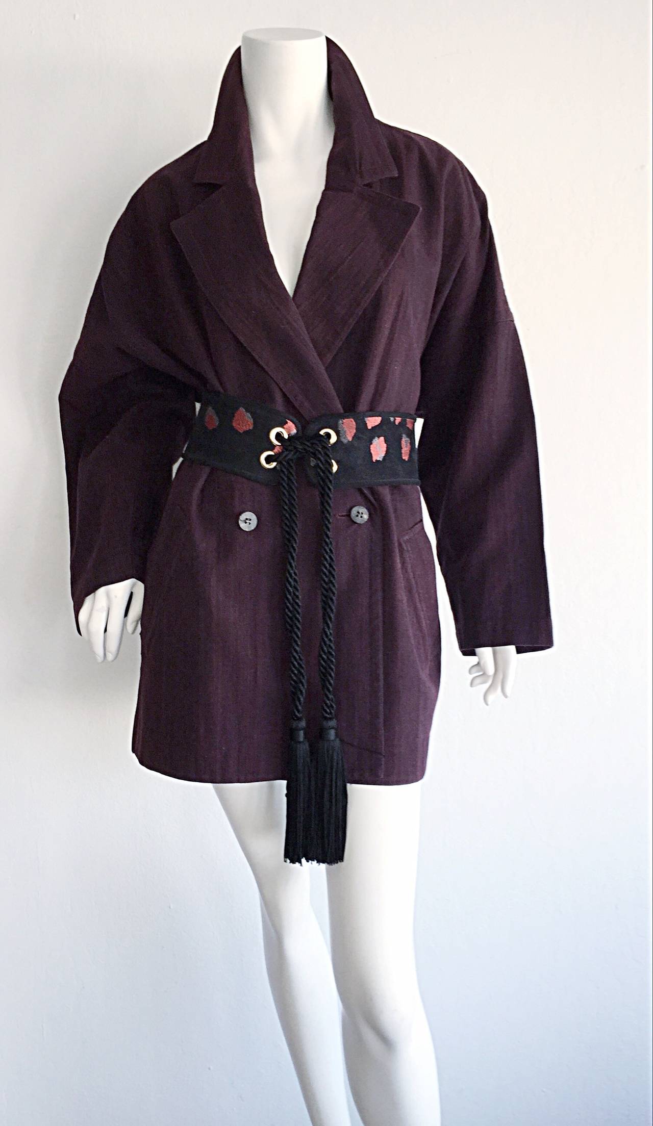 Plantation by Issey Miyake Cordovan Double Breasted Kimono Style Jacket In Excellent Condition In San Diego, CA