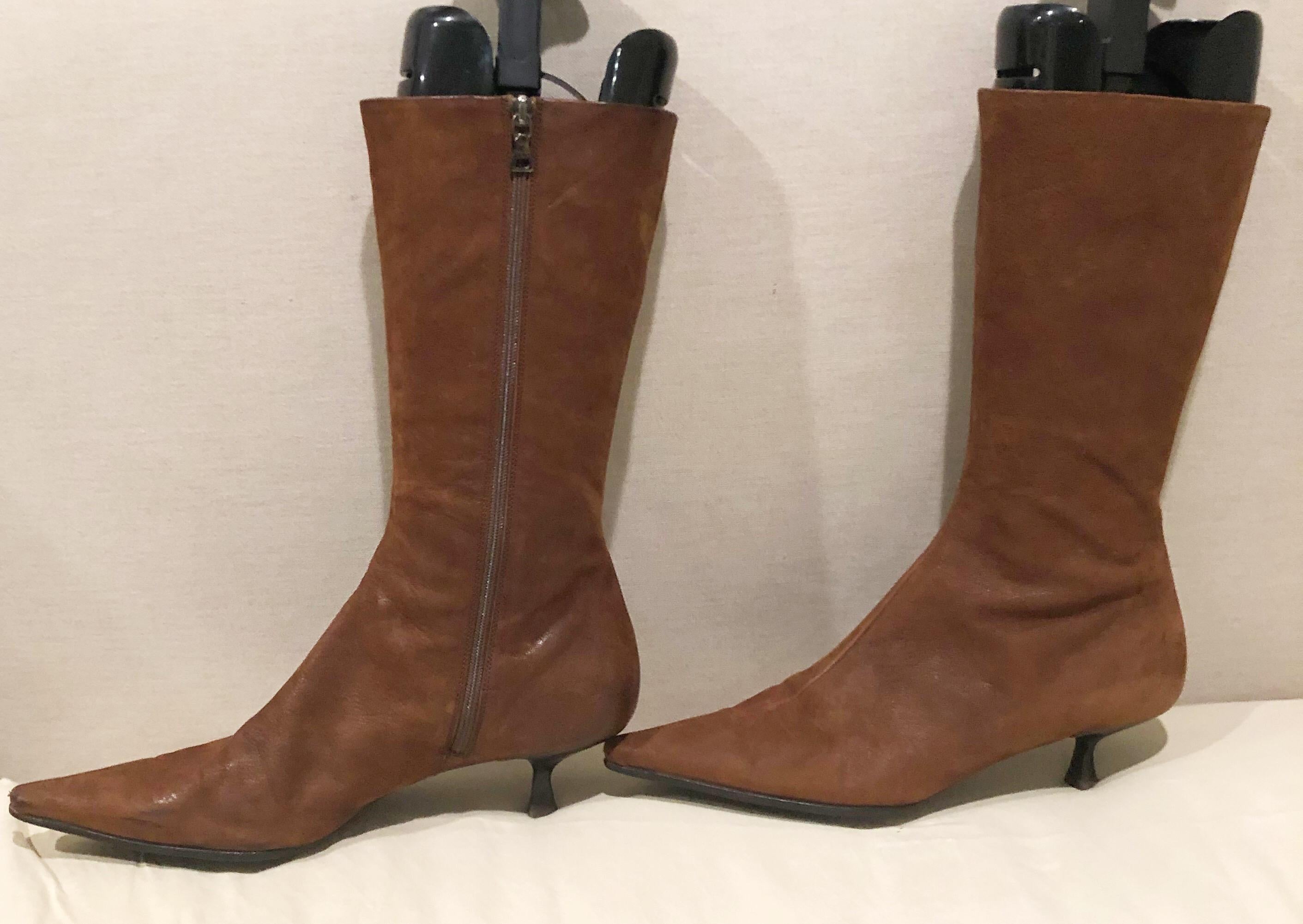 brown kitten heel boots