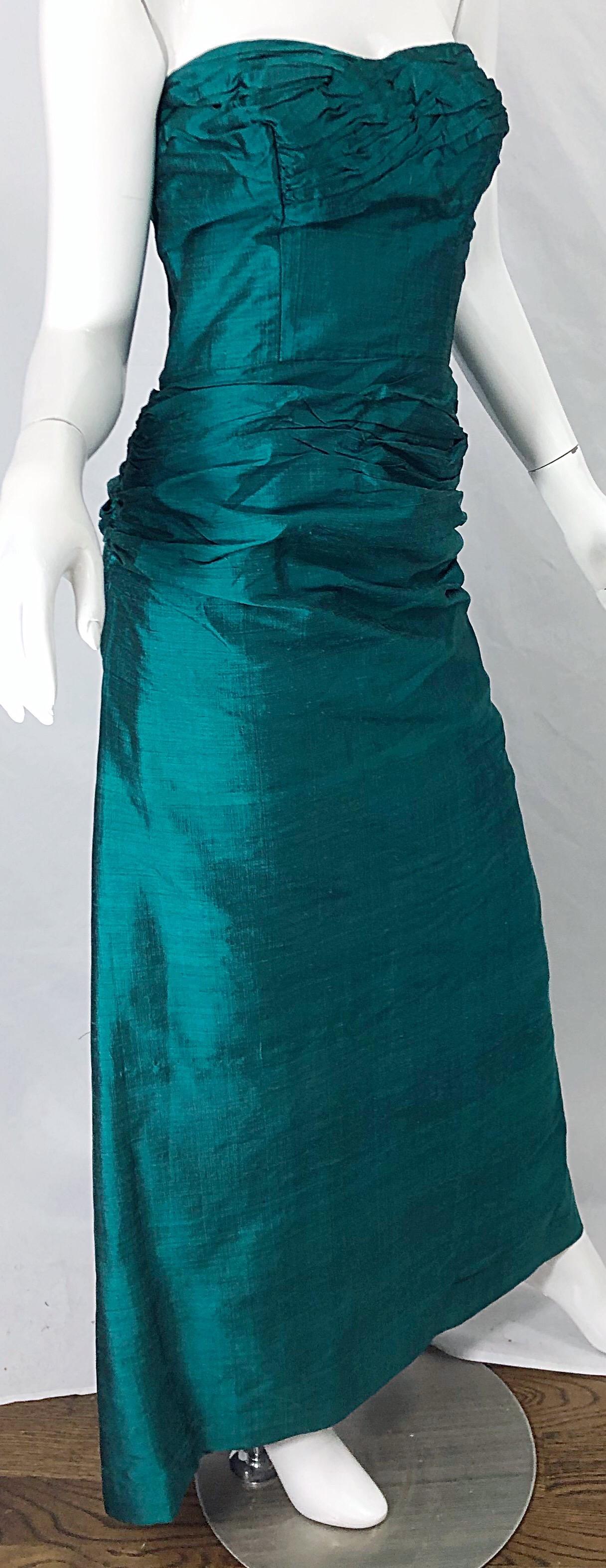 1950s Emerald Green Silk Shantung Strapless Vintage 50s Bombshell Gown ...