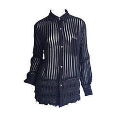 1990s Vintage Comme des Garçons Black & Sheer Striped Sheared Shirt 9
