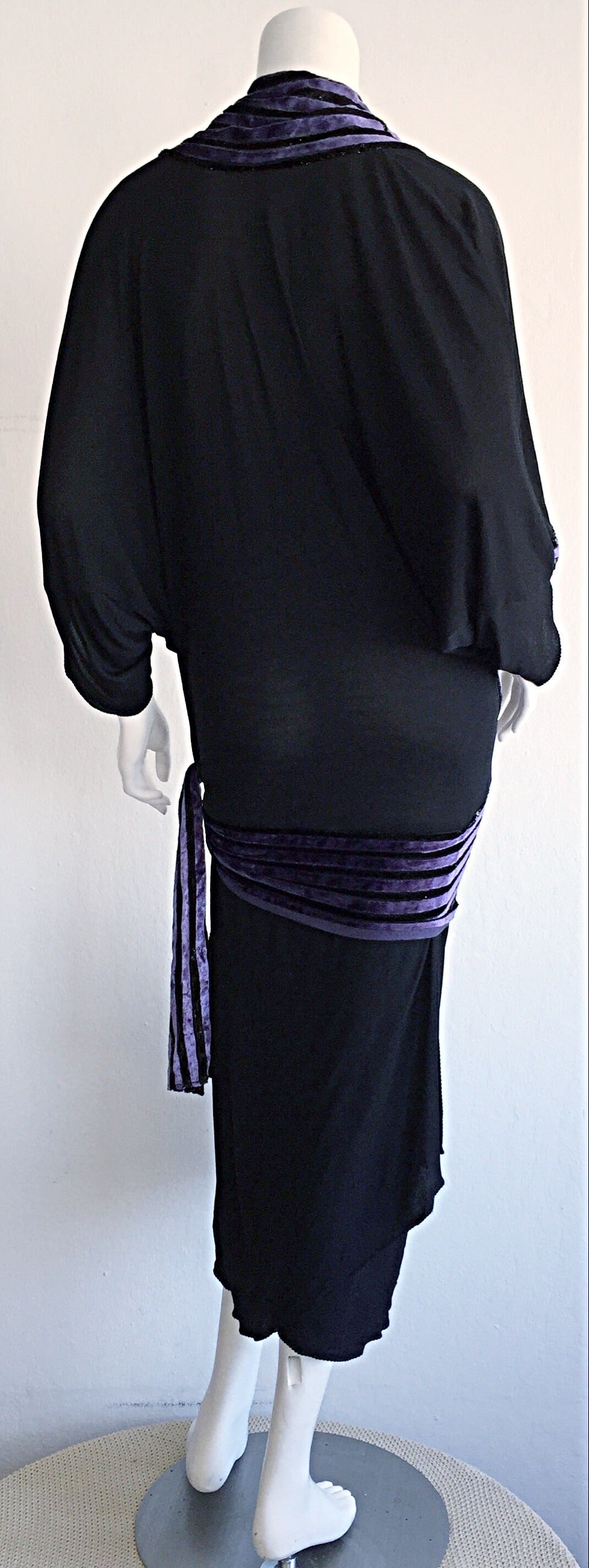 Icónico Vestido de Jersey Vintage Janice Wainwright Negro Estilo Flapper 