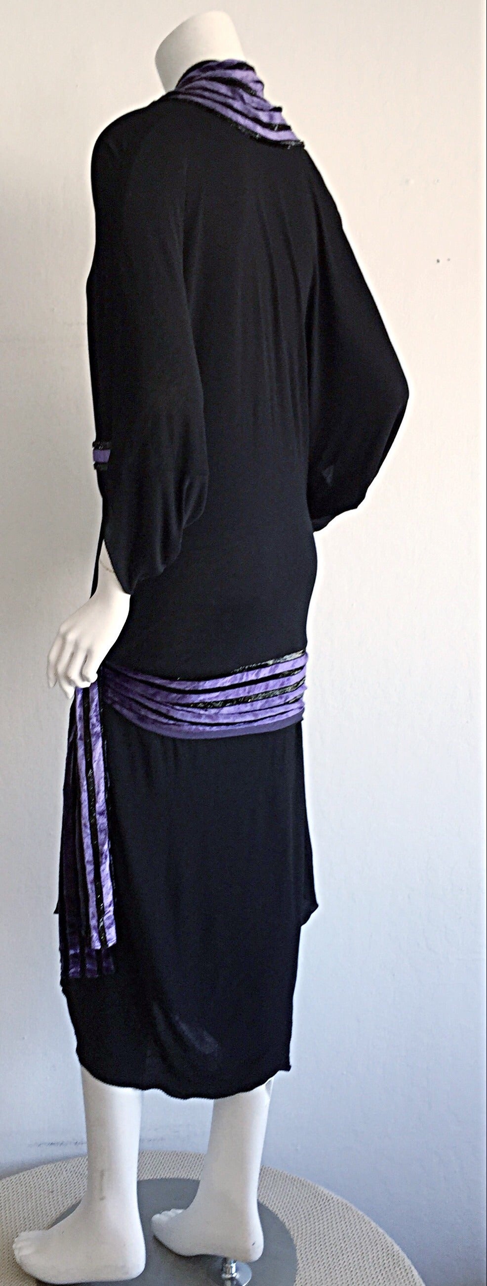 Icónico Vestido de Jersey Vintage Janice Wainwright Negro Estilo Flapper 