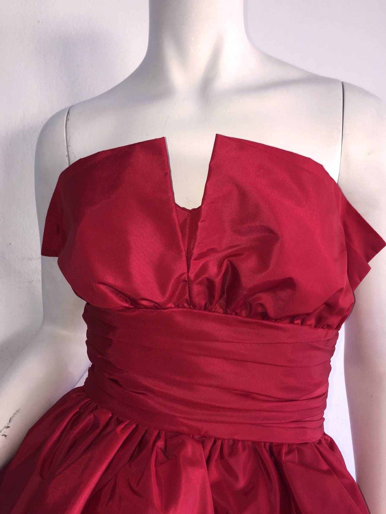 Incredible Vintage Victor Costa Lipstick Red Avant Garde Strapless ' Tail' Dress 1
