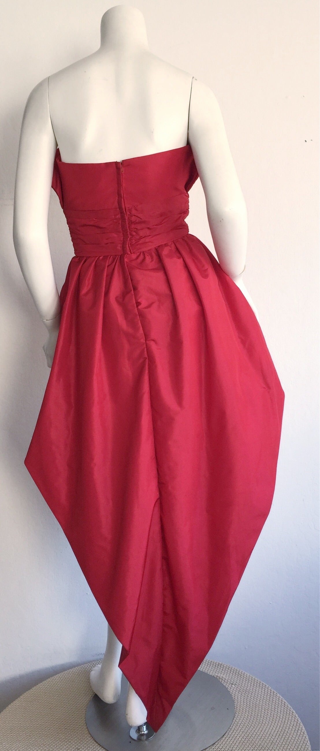 Incredible Vintage Victor Costa Lipstick Red Avant Garde Strapless ' Tail' Dress 3