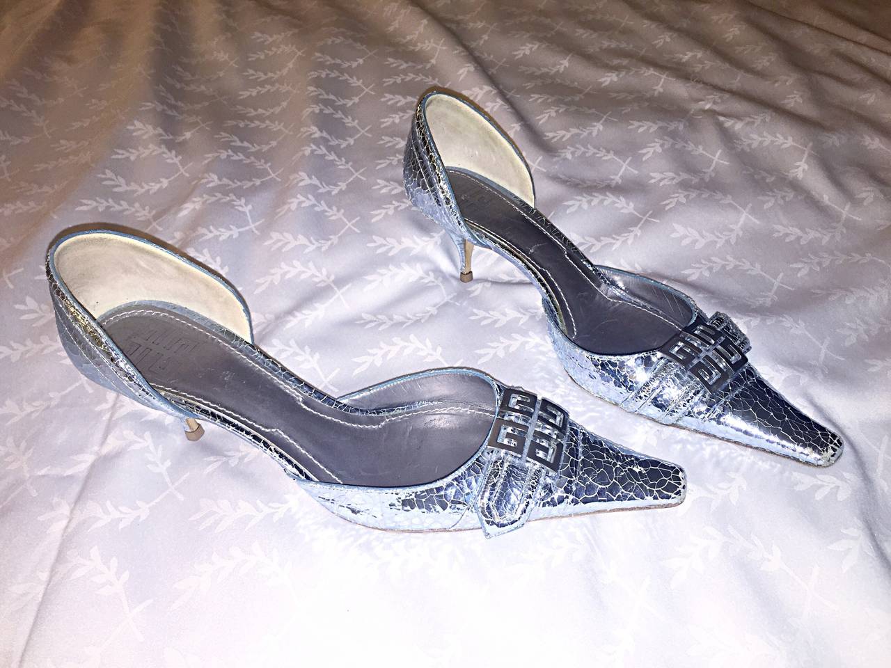 Women's Brand New 2000s Givenchy Silver Metallic Snake Print Shoes / Heels Sz. 40 / 10