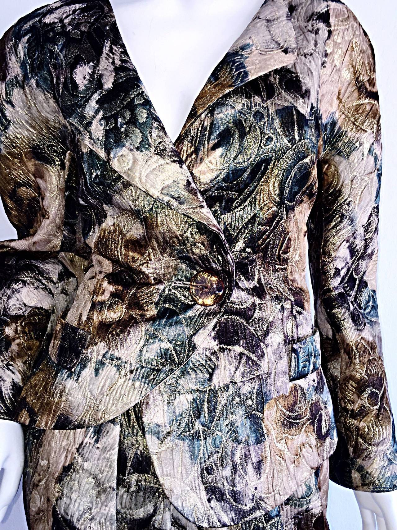 Beautiful New Vintage Krizia Brocade Asymmetrical Renaissance Floral Skirt Suit In New Condition In San Diego, CA