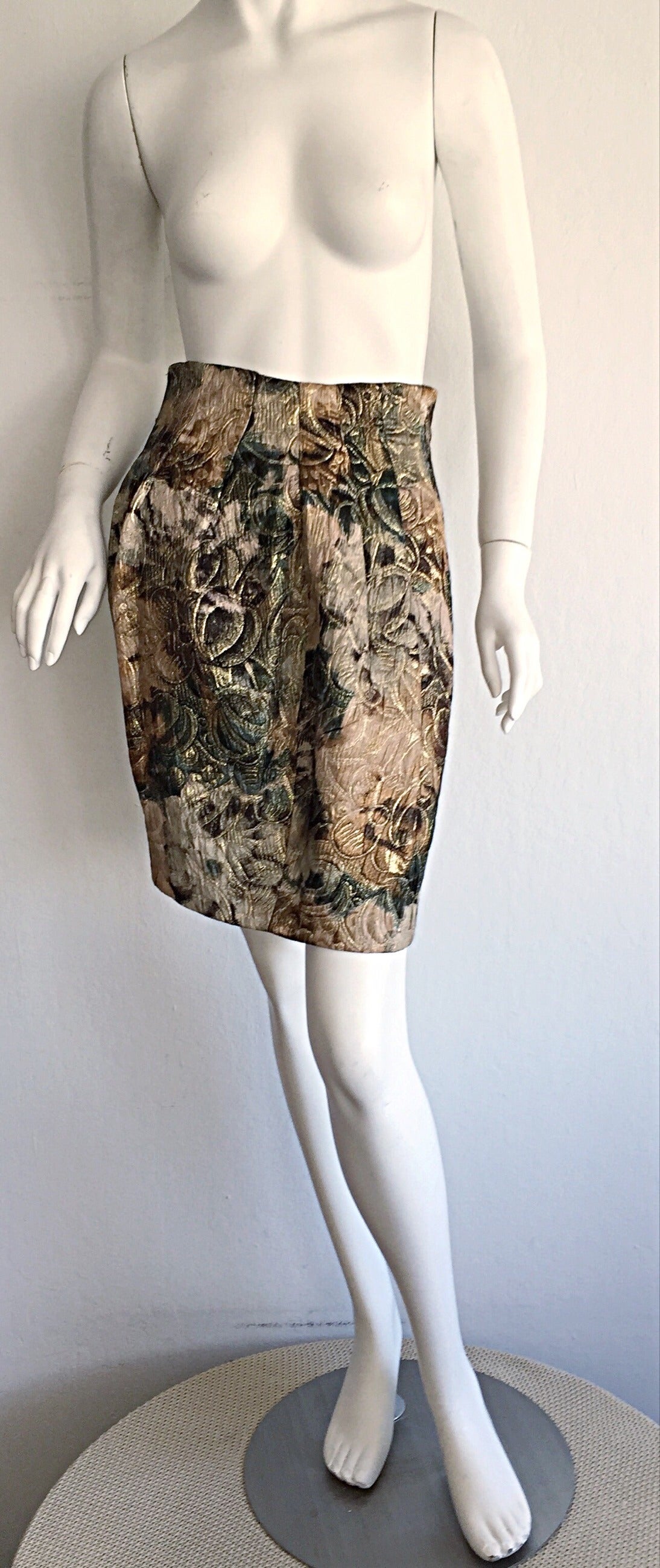 Beautiful New Vintage Krizia Brocade Asymmetrical Renaissance Floral Skirt Suit 2