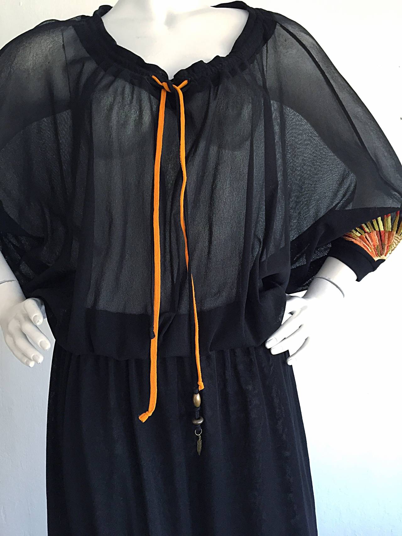 Women's 1990s Vintage Jean Paul Gaultier Black Embroidered ' Sunburst ' Caftan Dress