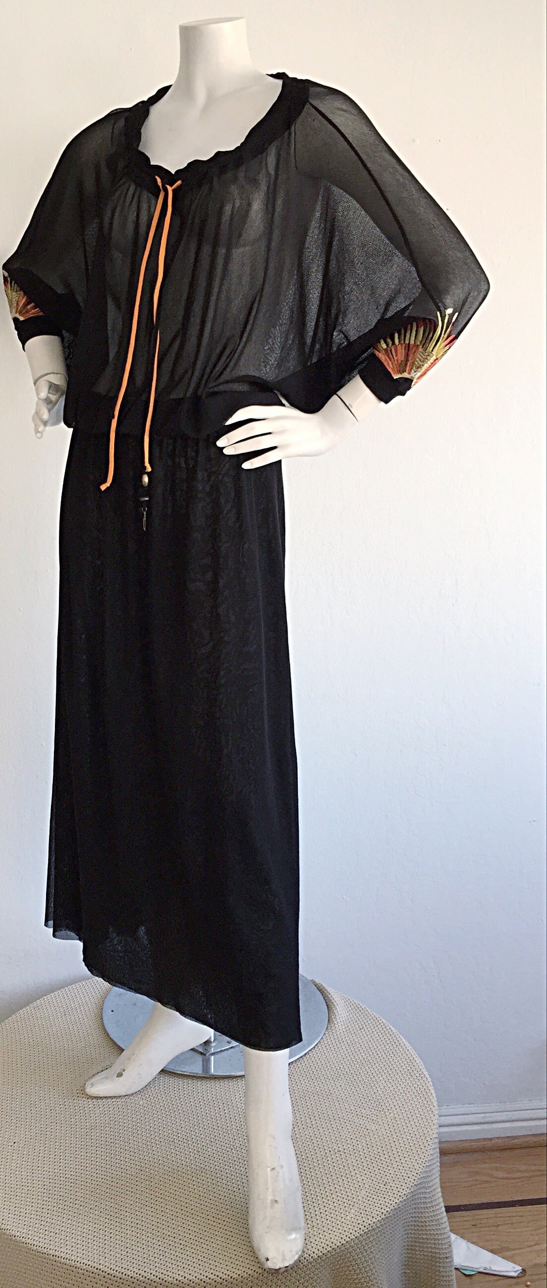 1990s Vintage Jean Paul Gaultier Black Embroidered ' Sunburst ' Caftan Dress 2