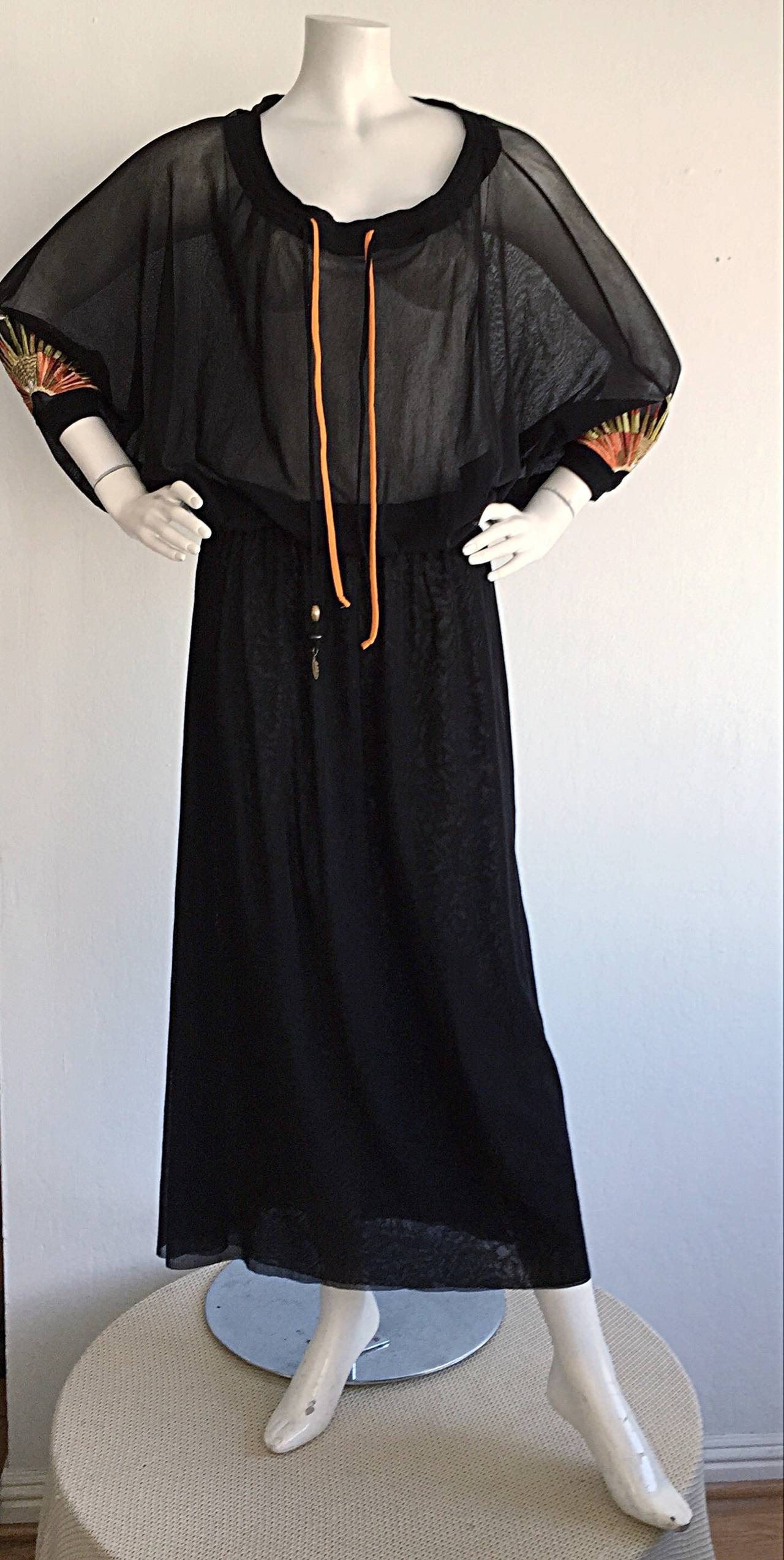 1990s Vintage Jean Paul Gaultier Black Embroidered ' Sunburst ' Caftan Dress 4