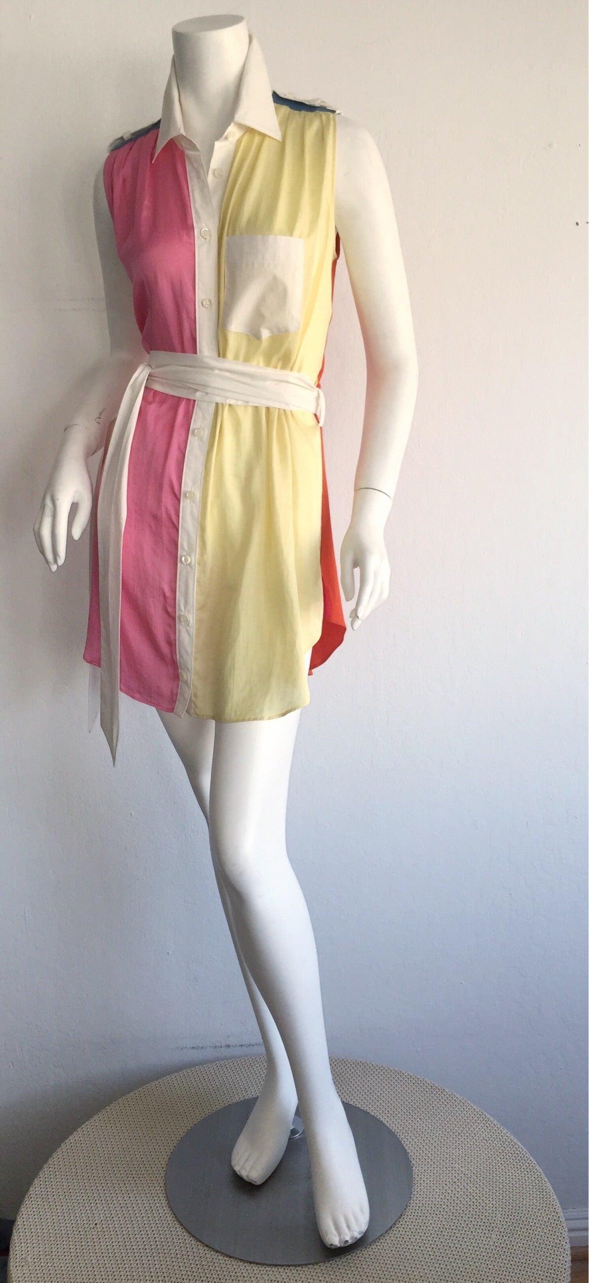 Moschino ' Cheap & Chic ' Color Block Belted Shirt Dress In Excellent Condition In San Diego, CA