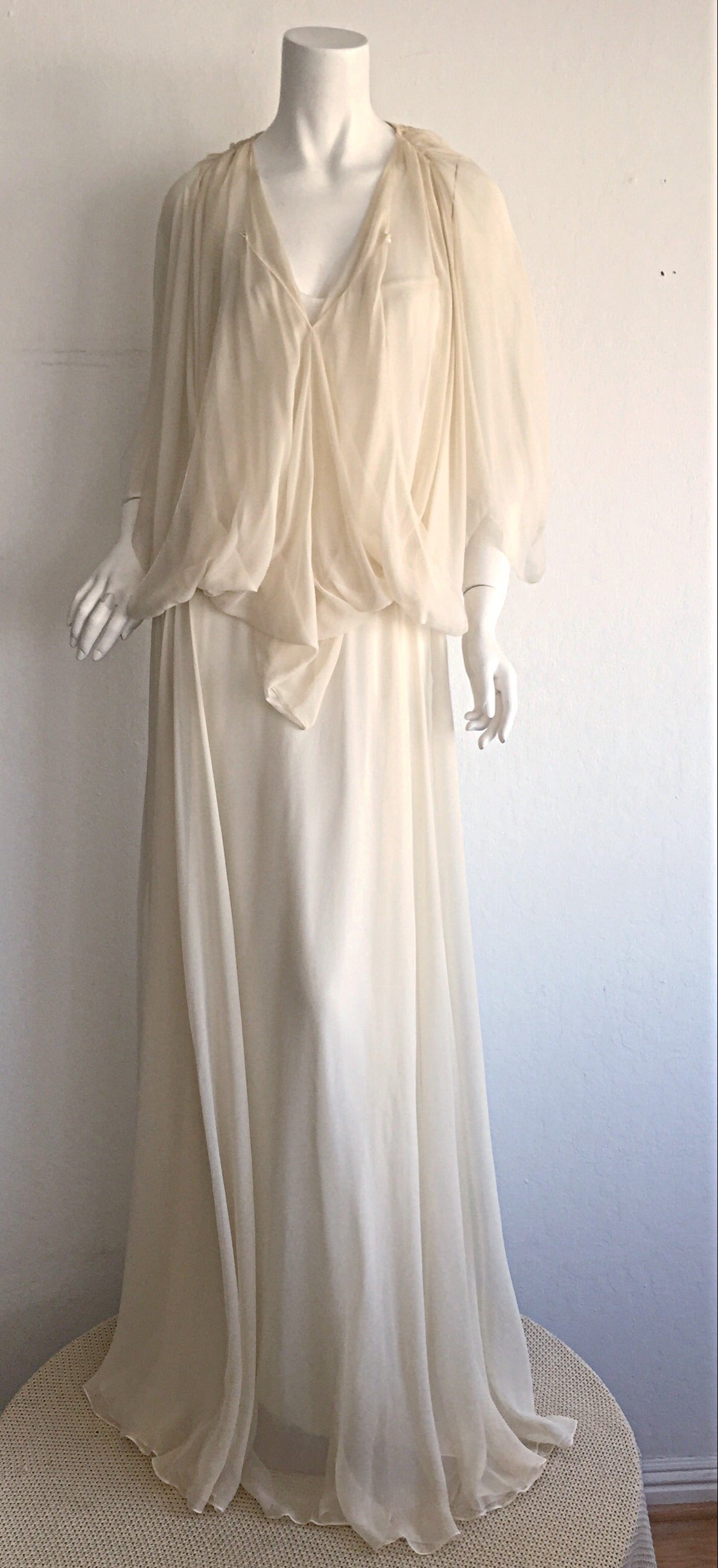 Ethereal Vintage Holly's Harp Ivory Chiffon 3 - Piece Bohemian Wedding Gown 6