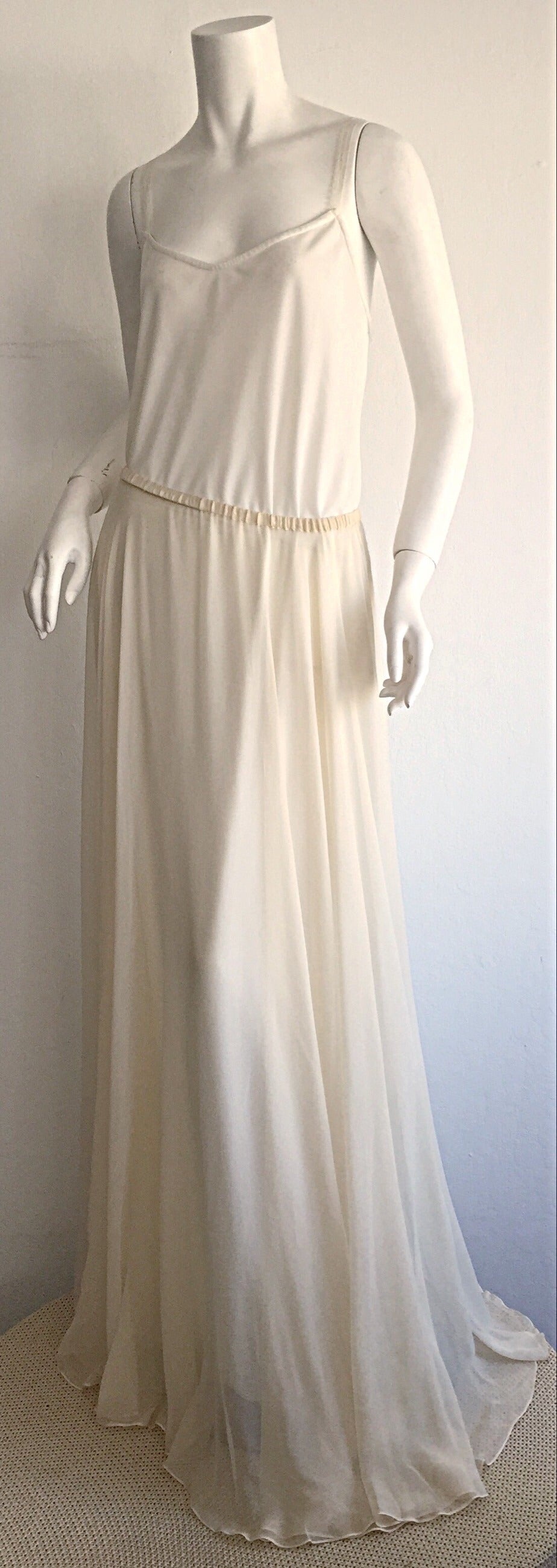 Women's Ethereal Vintage Holly's Harp Ivory Chiffon 3 - Piece Bohemian Wedding Gown