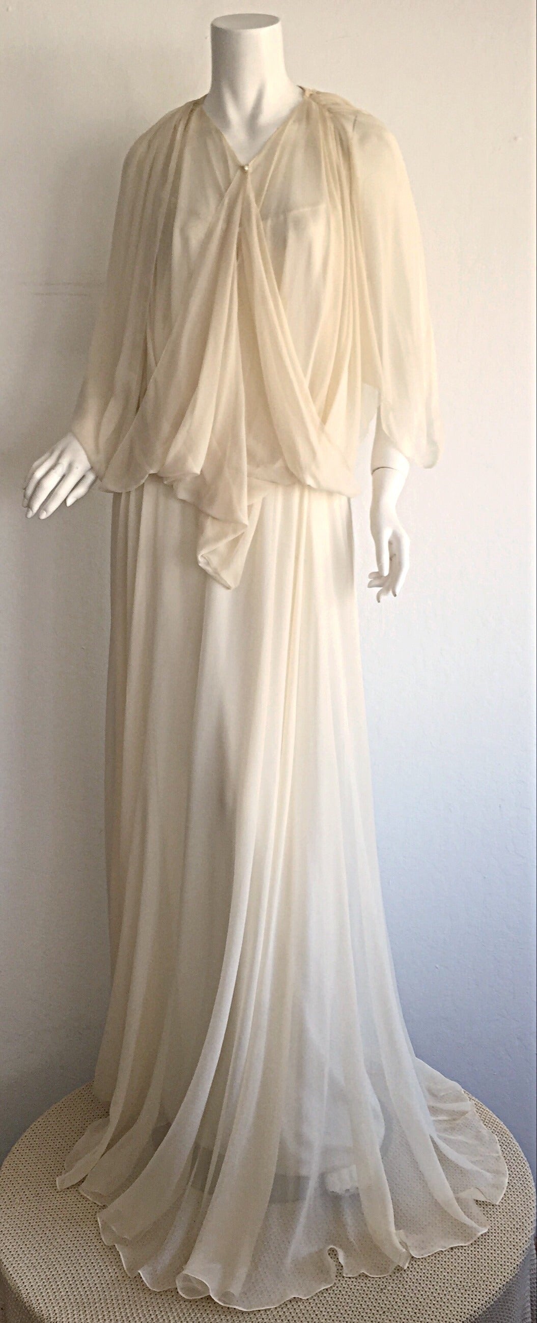 Ethereal Vintage Holly's Harp Ivory Chiffon 3 - Piece Bohemian Wedding Gown 3
