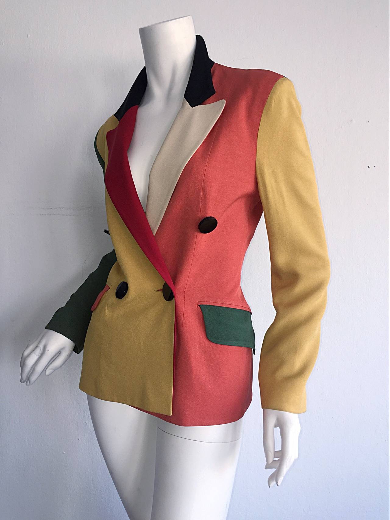 Vintage Moschino ' Cheap & Chic ' Color Block Crayola Double Breasted Blazer In Excellent Condition In San Diego, CA
