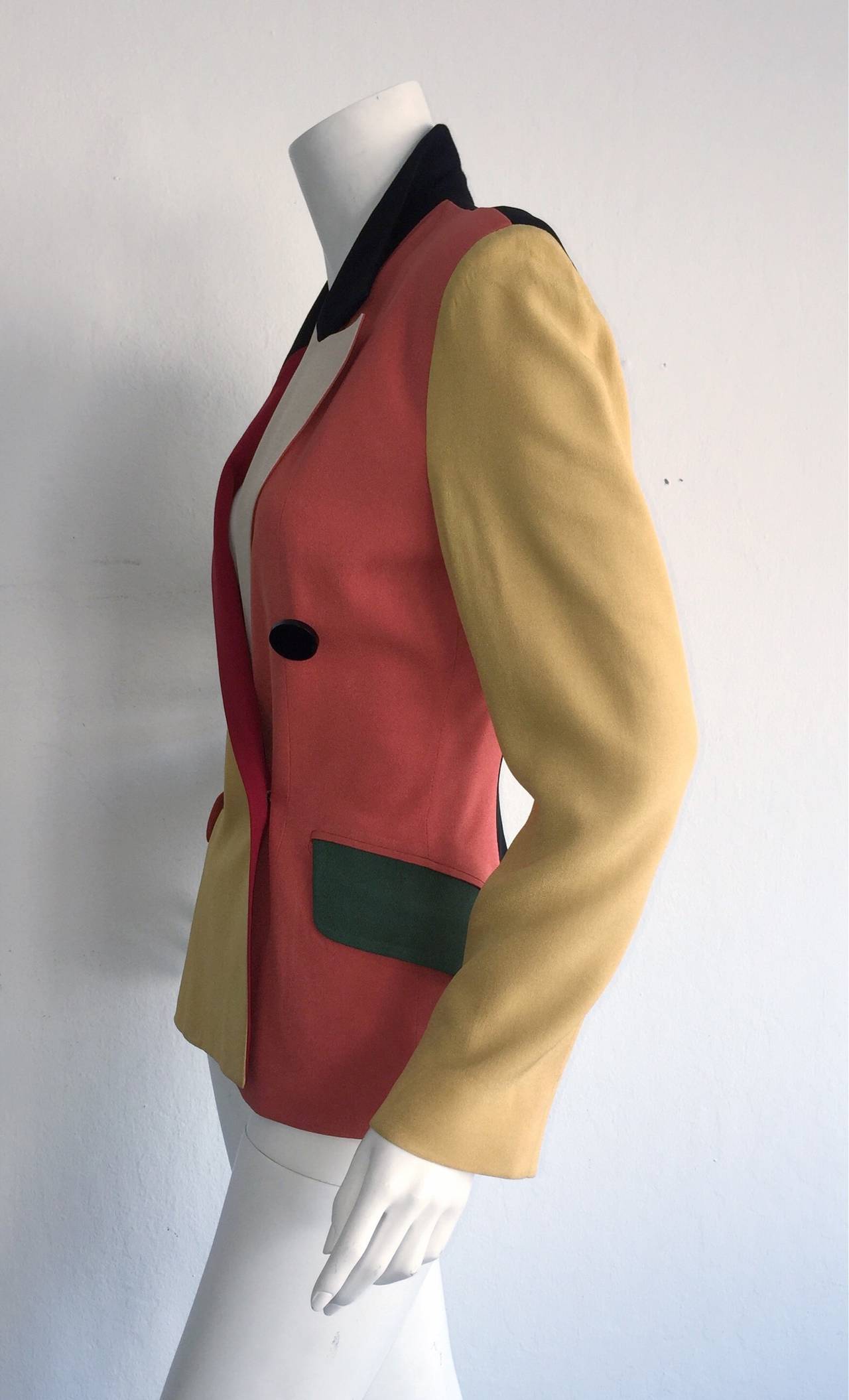 Vintage Moschino ' Cheap & Chic ' Color Block Crayola Double Breasted Blazer 1