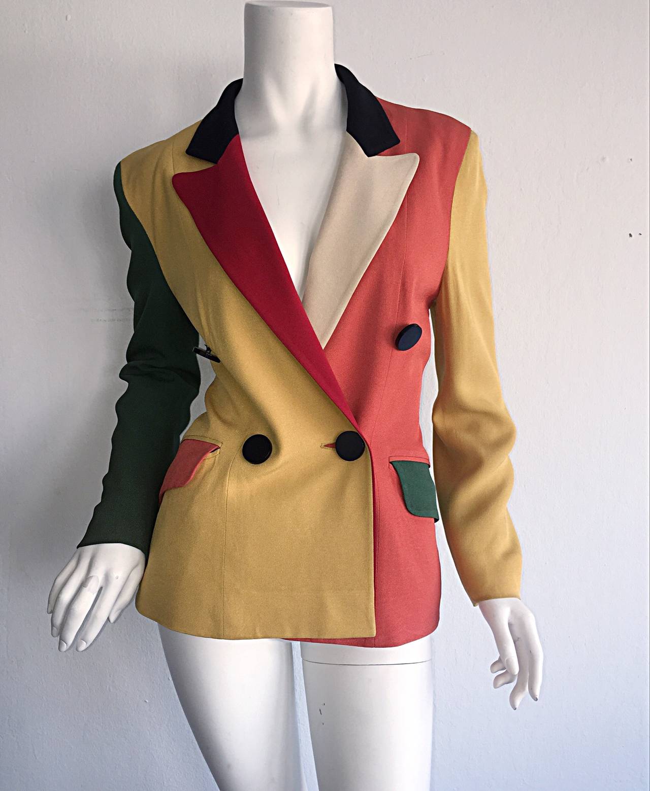 Vintage Moschino ' Cheap & Chic ' Color Block Crayola Double Breasted Blazer 2