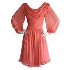 Wunderschönes 1970er Mignon Pink Coral Grecian Chiffon Kleid