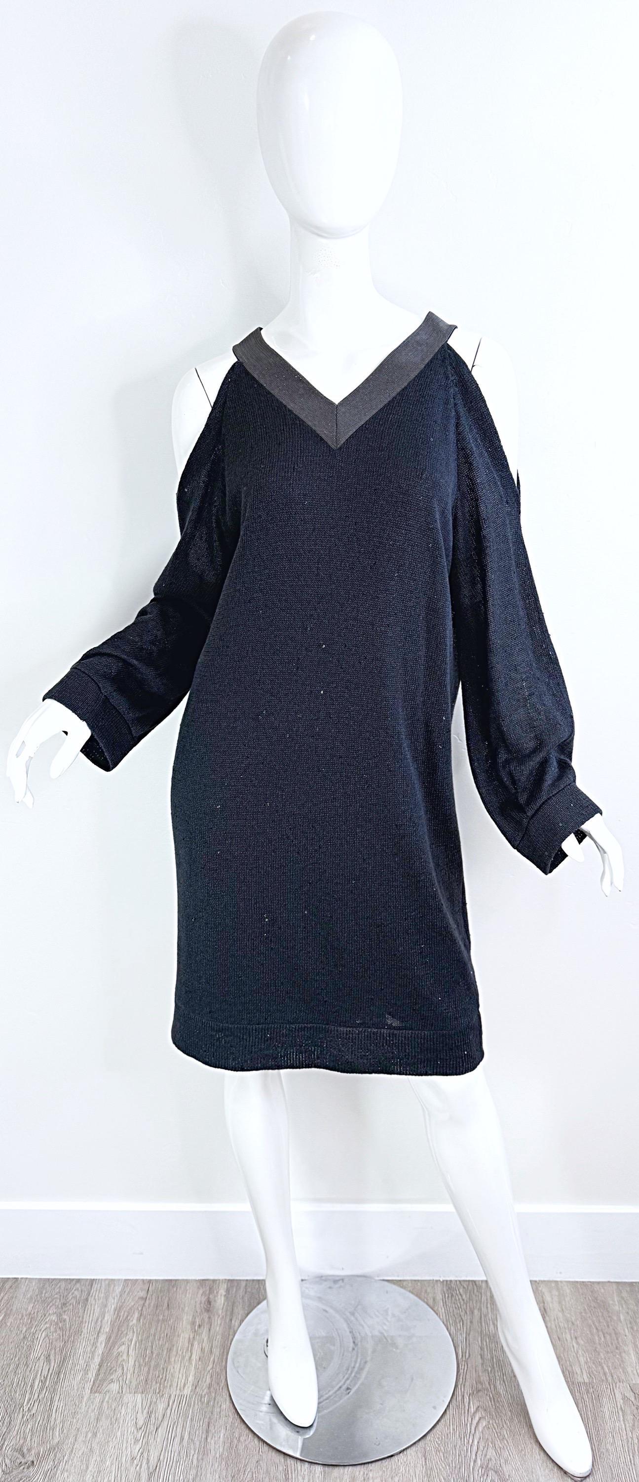 Brunello Cuccinelli Pailletten Leinen Seide Kalte Schulter Tunika Pullover Kleid M im Zustand „Hervorragend“ im Angebot in San Diego, CA