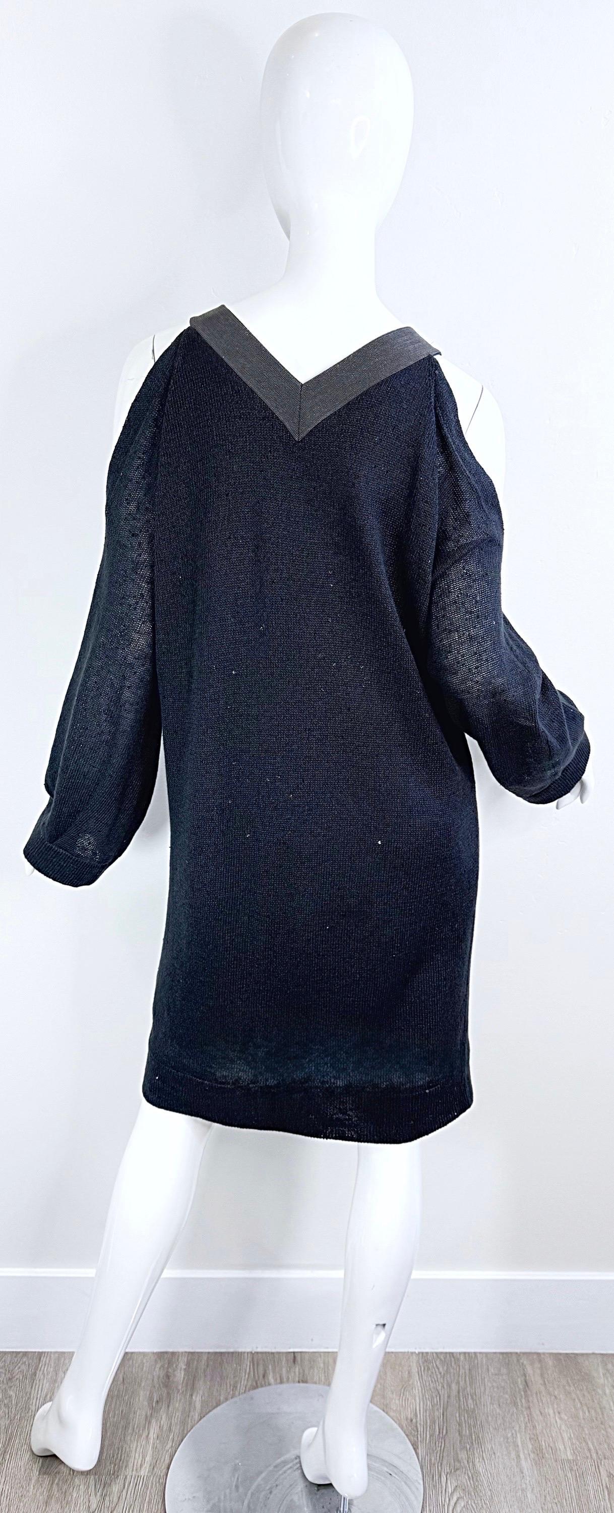 Brunello Cuccinelli Pailletten Leinen Seide Kalte Schulter Tunika Pullover Kleid M Damen im Angebot