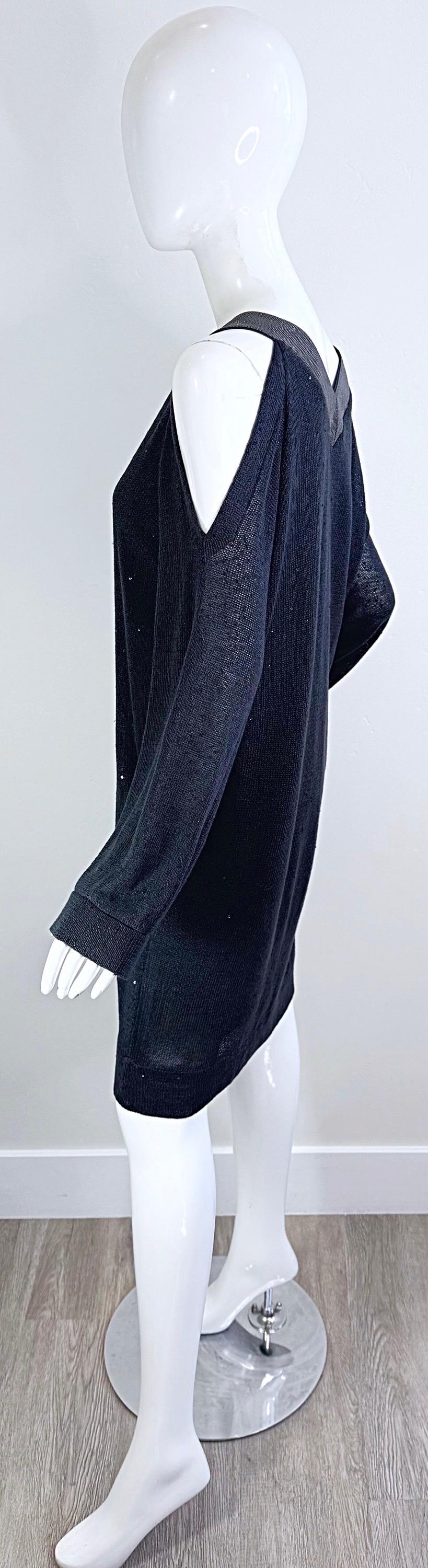 Brunello Cuccinelli Pailletten Leinen Seide Kalte Schulter Tunika Pullover Kleid M im Angebot 3