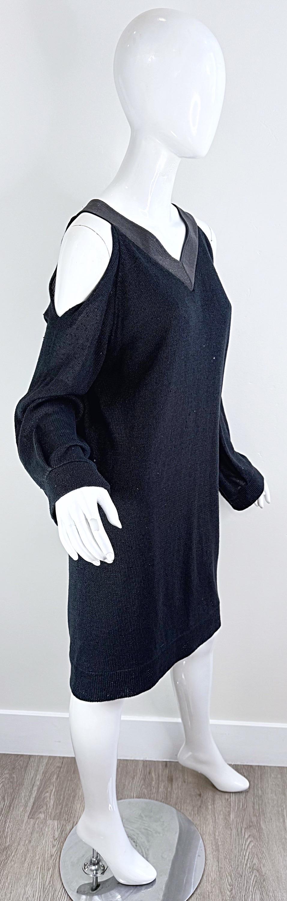 Brunello Cuccinelli Pailletten Leinen Seide Kalte Schulter Tunika Pullover Kleid M im Angebot 4
