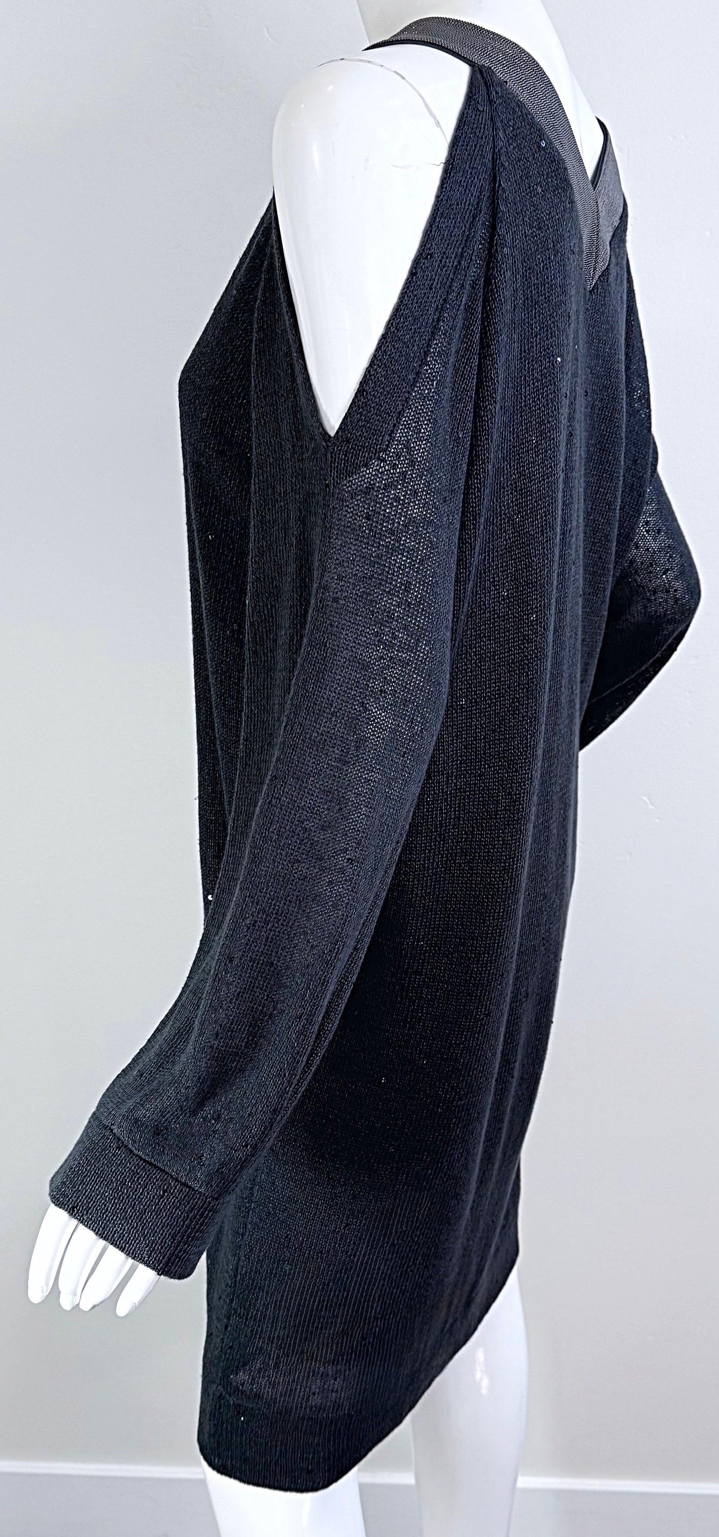 Brunello Cuccinelli Pailletten Leinen Seide Kalte Schulter Tunika Pullover Kleid M im Angebot 6