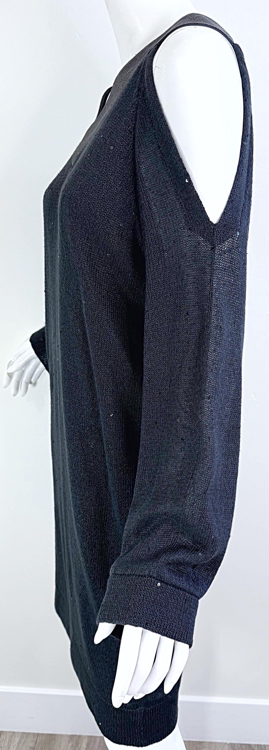 Brunello Cuccinelli Pailletten Leinen Seide Kalte Schulter Tunika Pullover Kleid M im Angebot 5