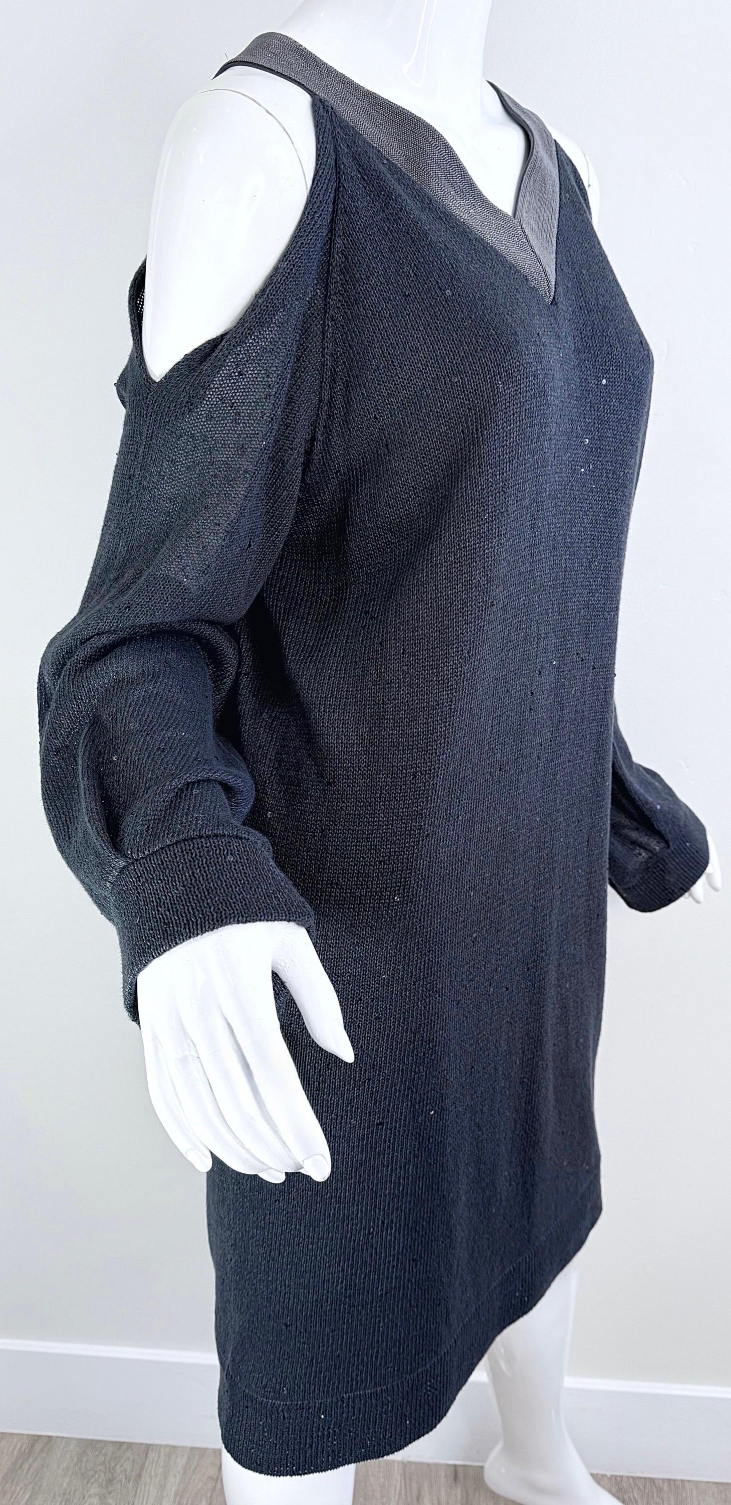 Brunello Cuccinelli Pailletten Leinen Seide Kalte Schulter Tunika Pullover Kleid M im Angebot 7