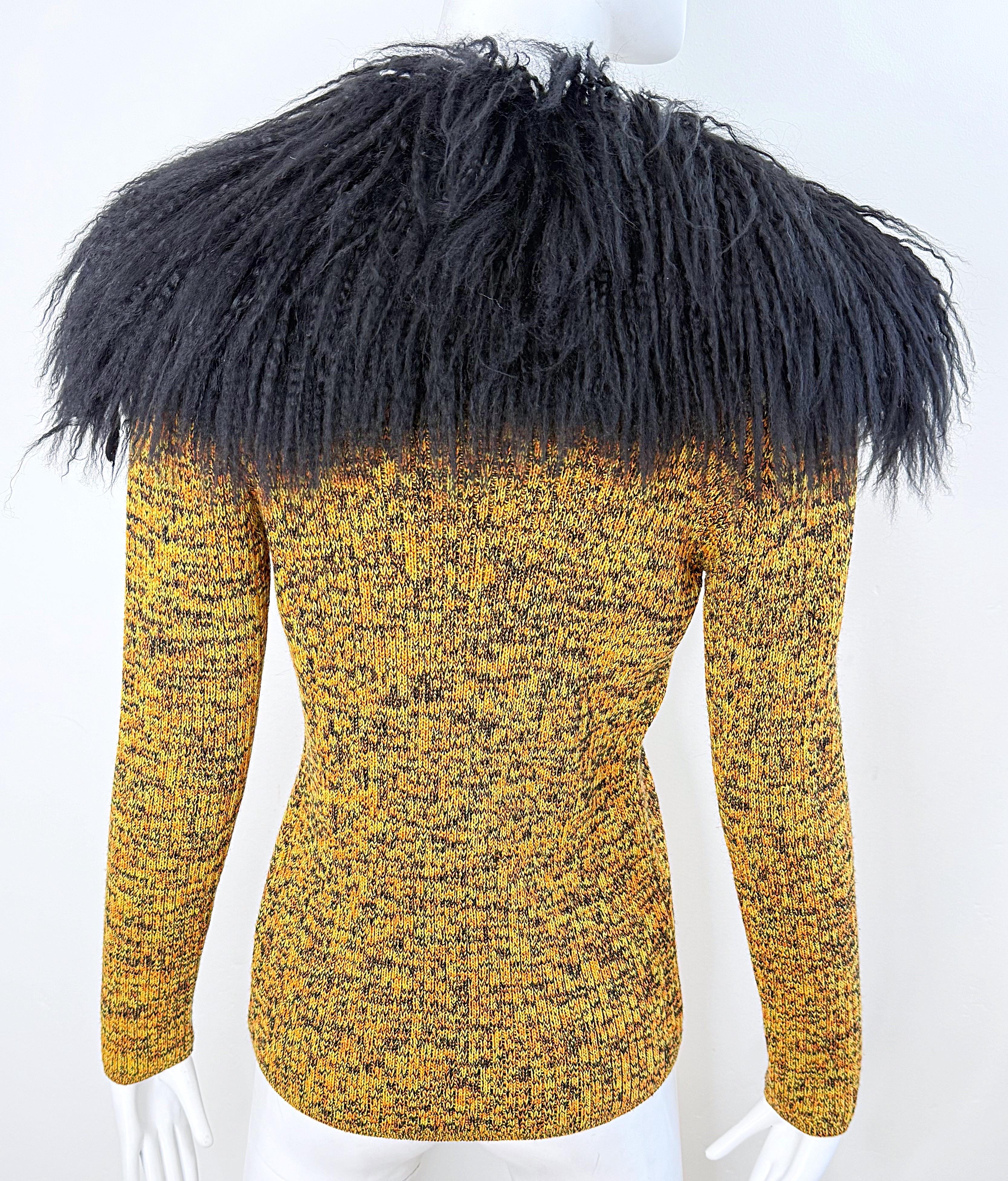 Chaqueta de punto Yves Saint Laurent de los años 70 Cuello de piel de mongol Mohair suave YSL de los años 70 en venta 11