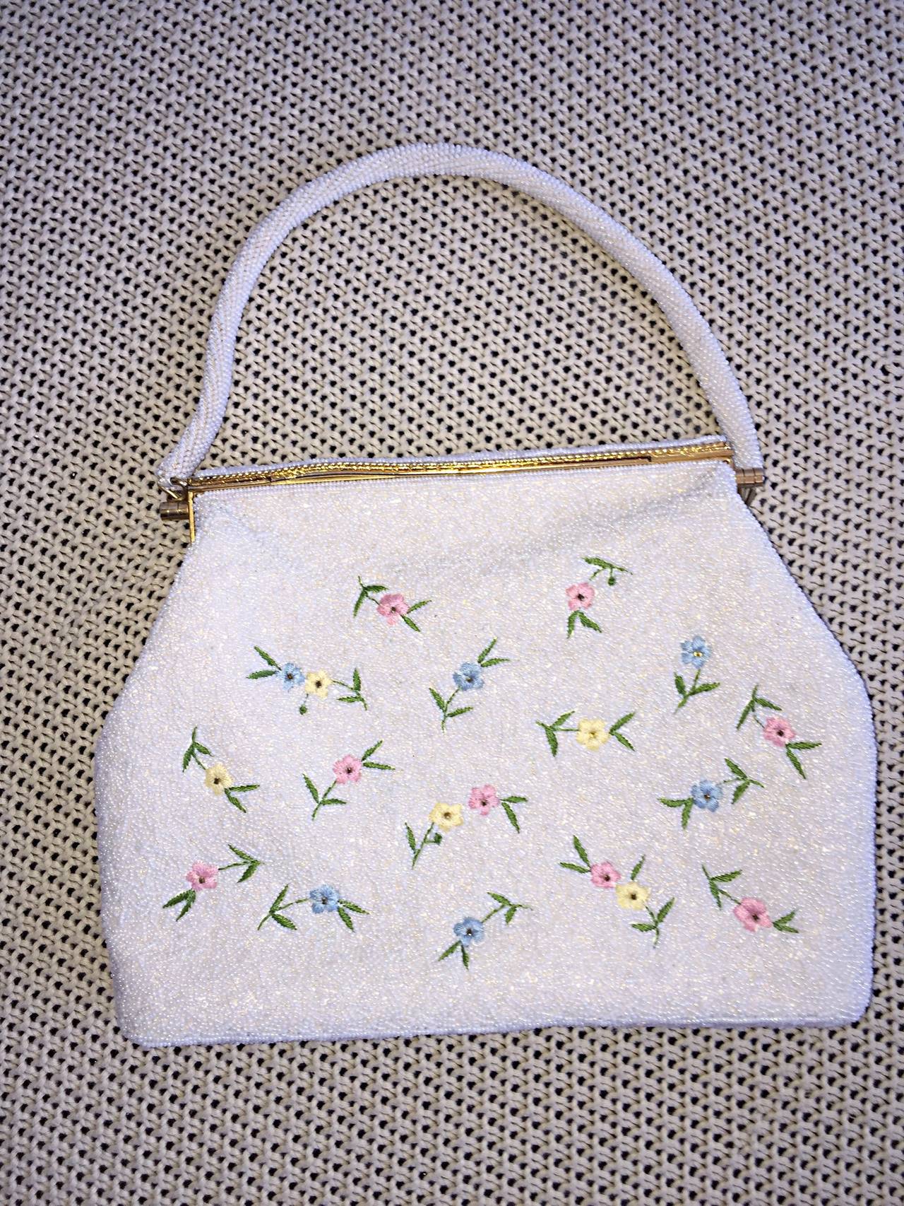 Beautiful 1960s 60s Large White Beaded Flower Purse at 1stDibs | large ...