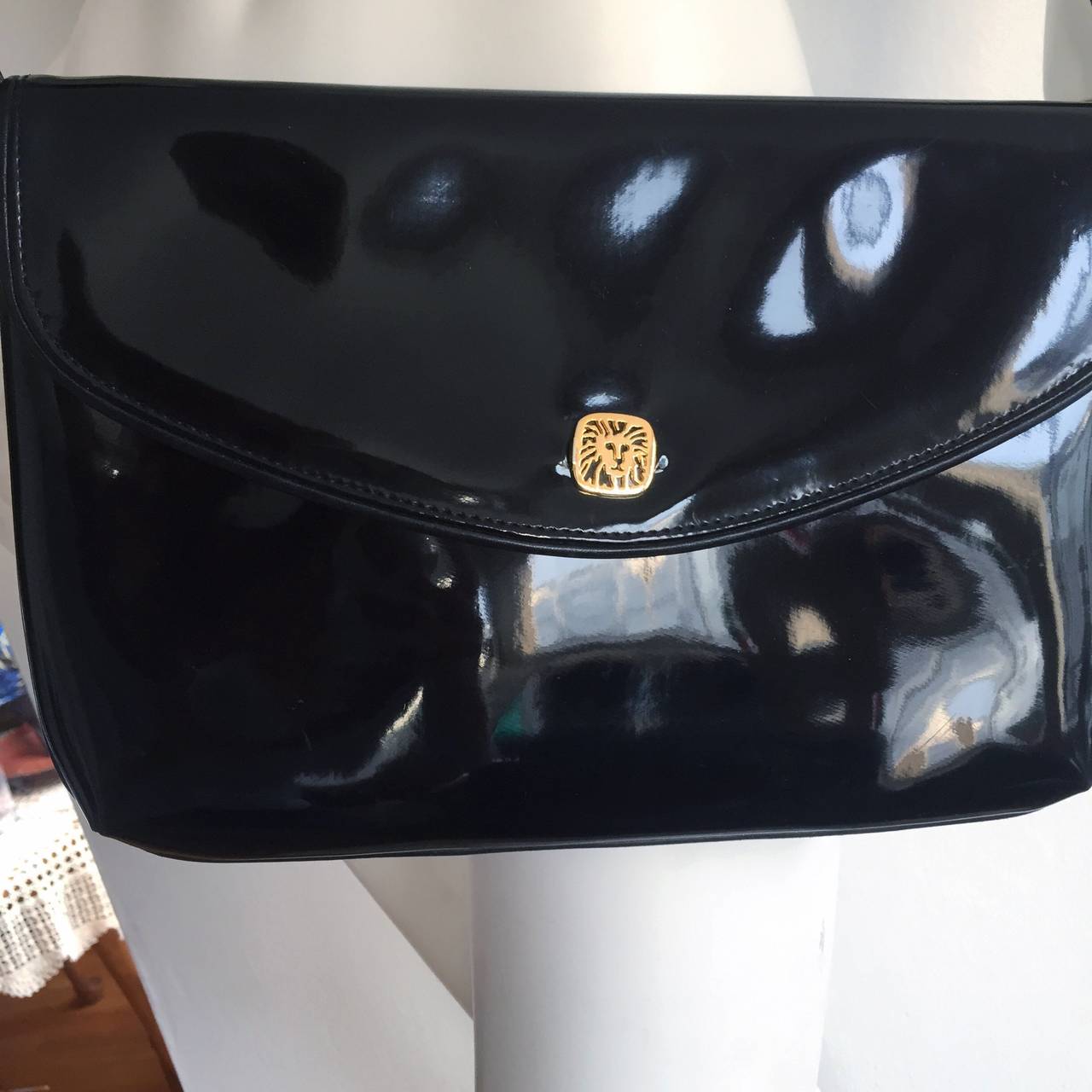 Classic Vintage Anne Klein Black Embossed Cloth Bag With the 