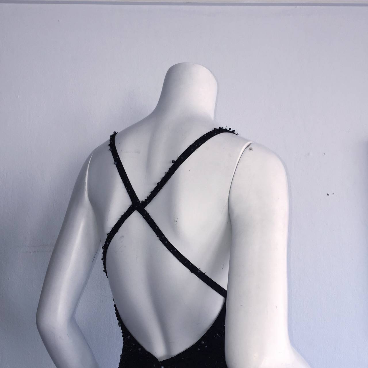 Surreal 1990s Vintage Herve Leger Couture Runway Sample Beaded Bandage Dress In Excellent Condition In San Diego, CA