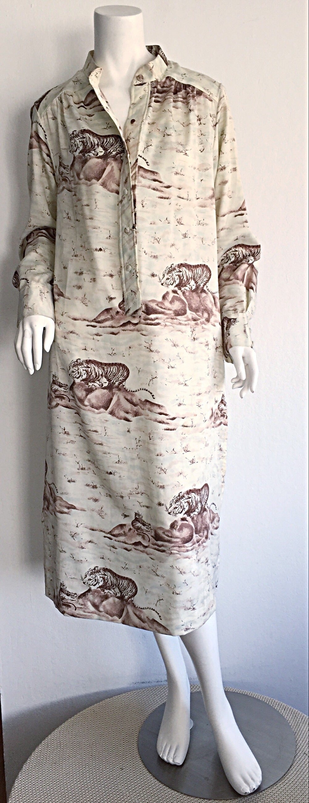 Rare Vintage Jeanne Lanvin Asian / Chinese Themed Tiger Print Tunic Dress 4