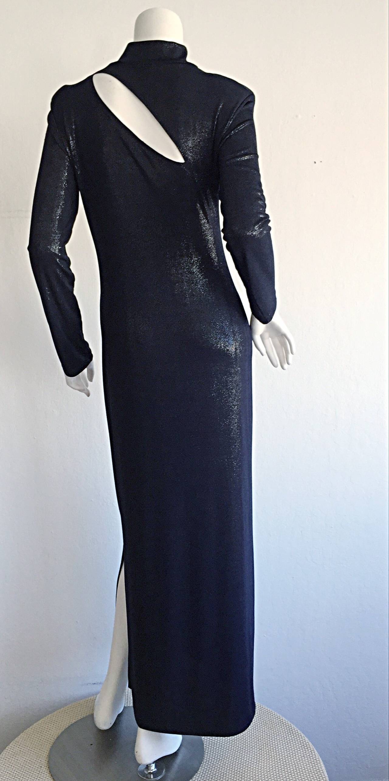 Vintage Gianfranco Ferre ' Wet Look ' Midnight Blue Metallic Cut - Out Dress In Excellent Condition In San Diego, CA