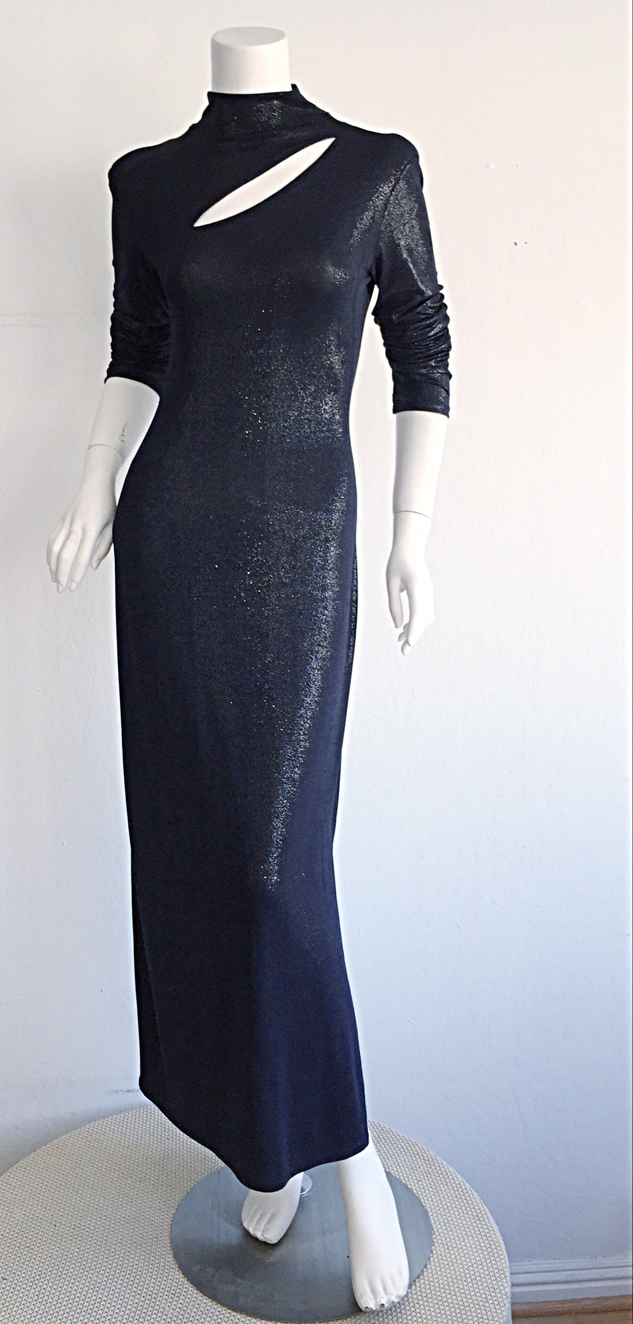 Vintage Gianfranco Ferre ' Wet Look ' Midnight Blue Metallic Cut - Out Dress 2